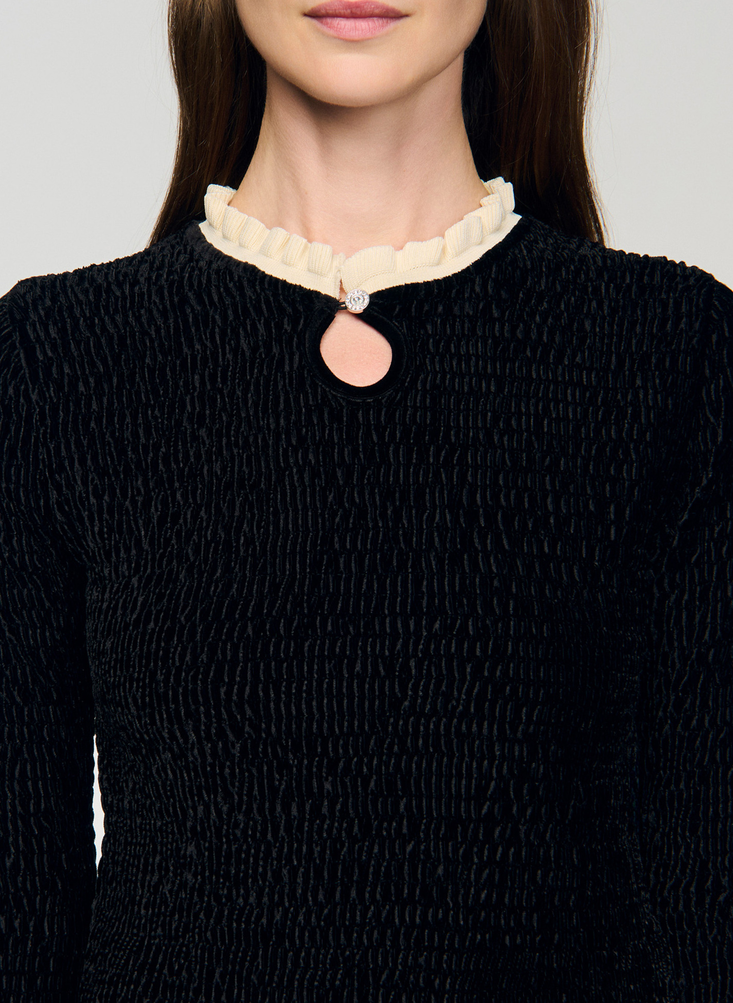 Tee-shirt col rond volanté SANDRO Noir