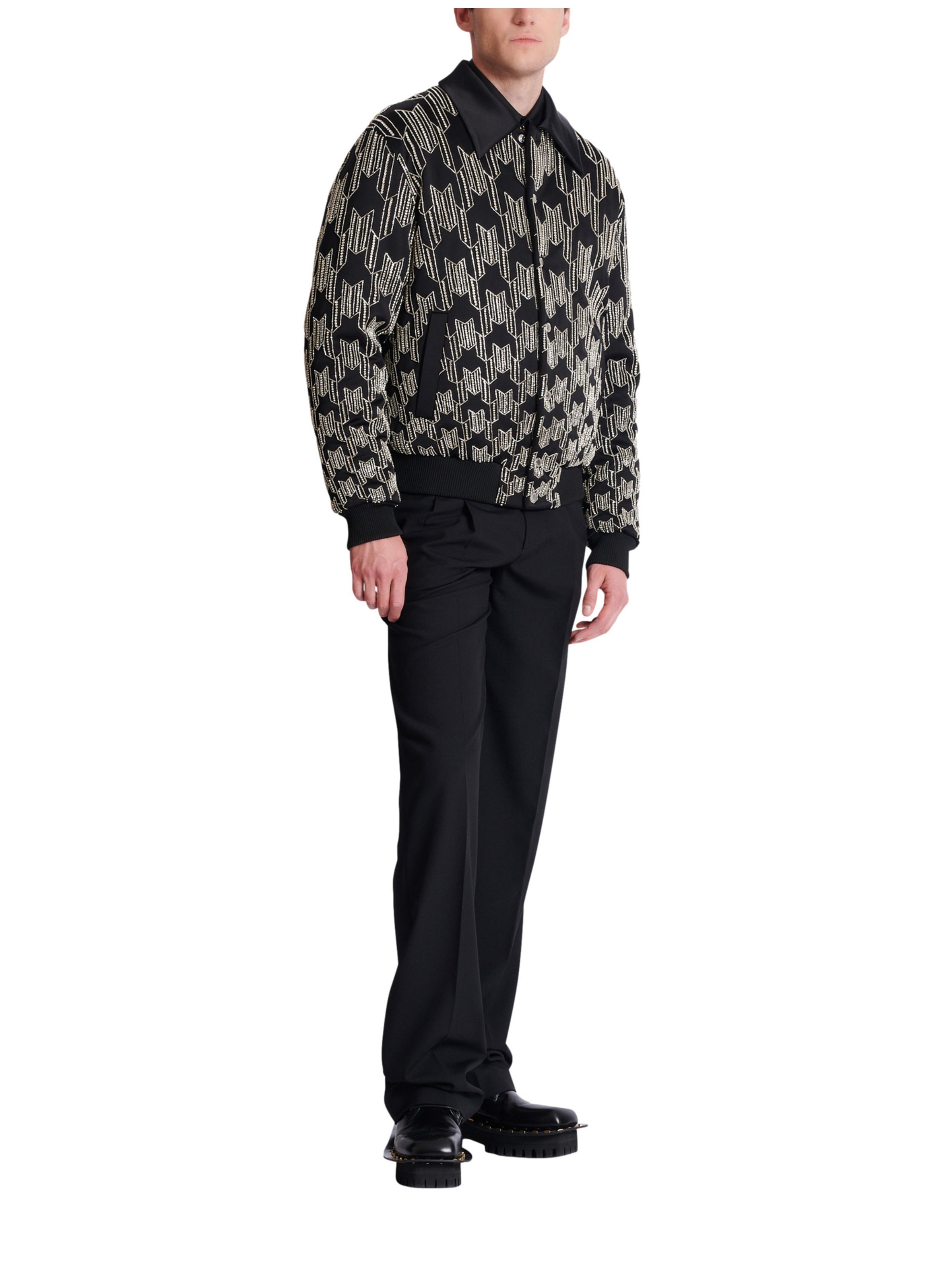 Bomber en satin avec cristaux brodés BALMAIN Noir