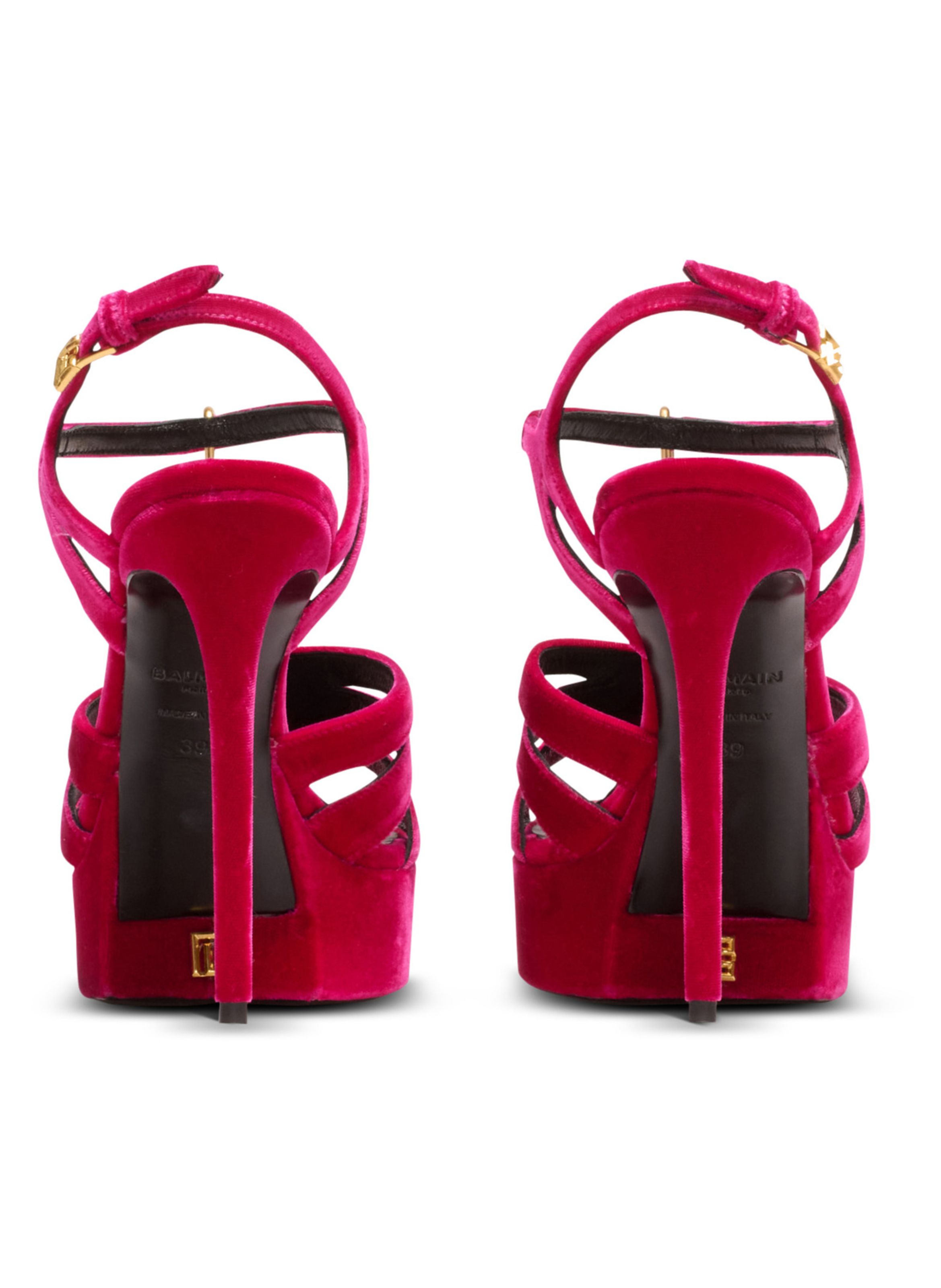 Sandales à plateforme sync en cuir d'agneau verni BALMAIN Rose