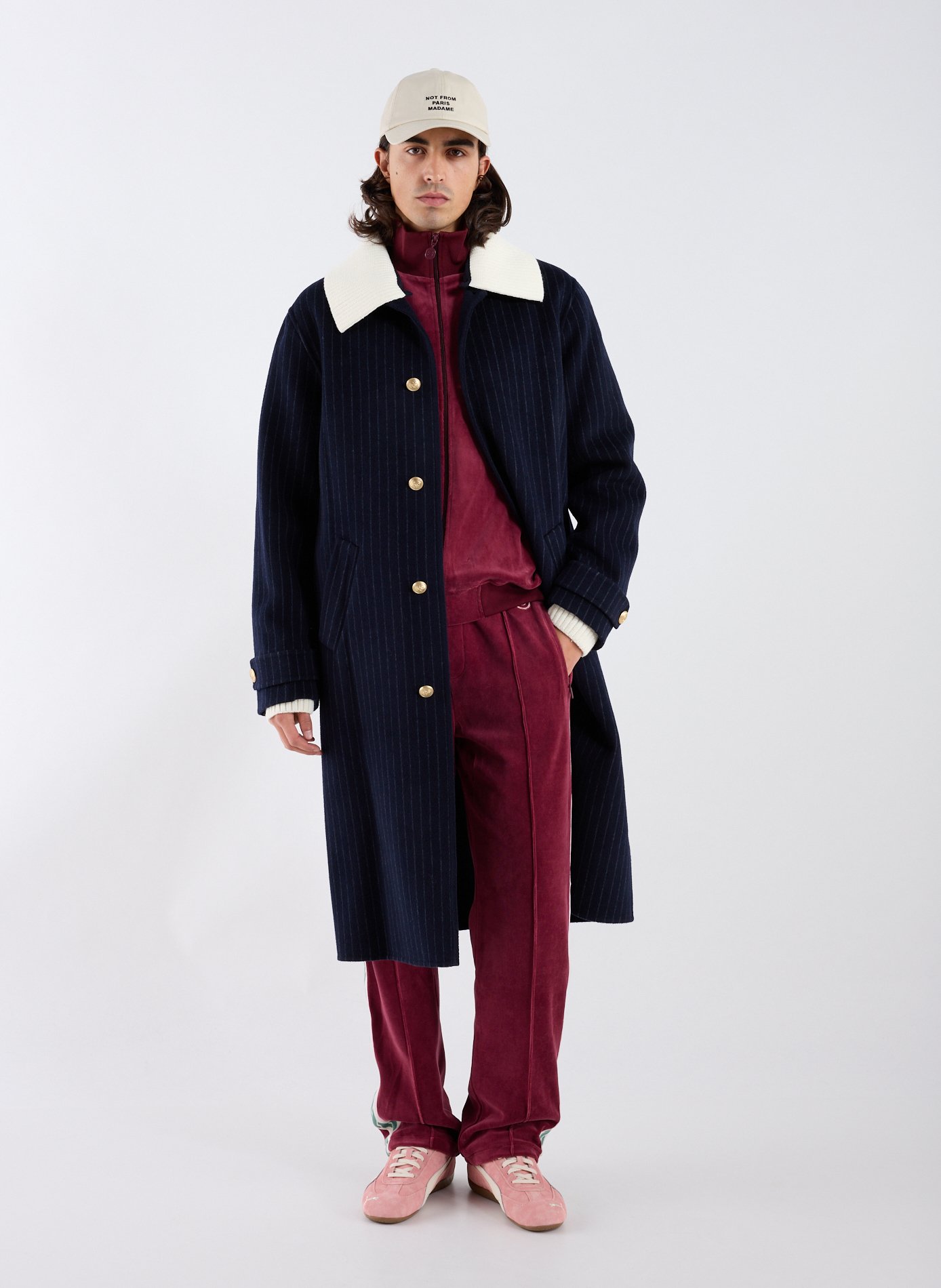 Long coat with ribbed collar in blended wool DROLE DE MONSIEUR Blue