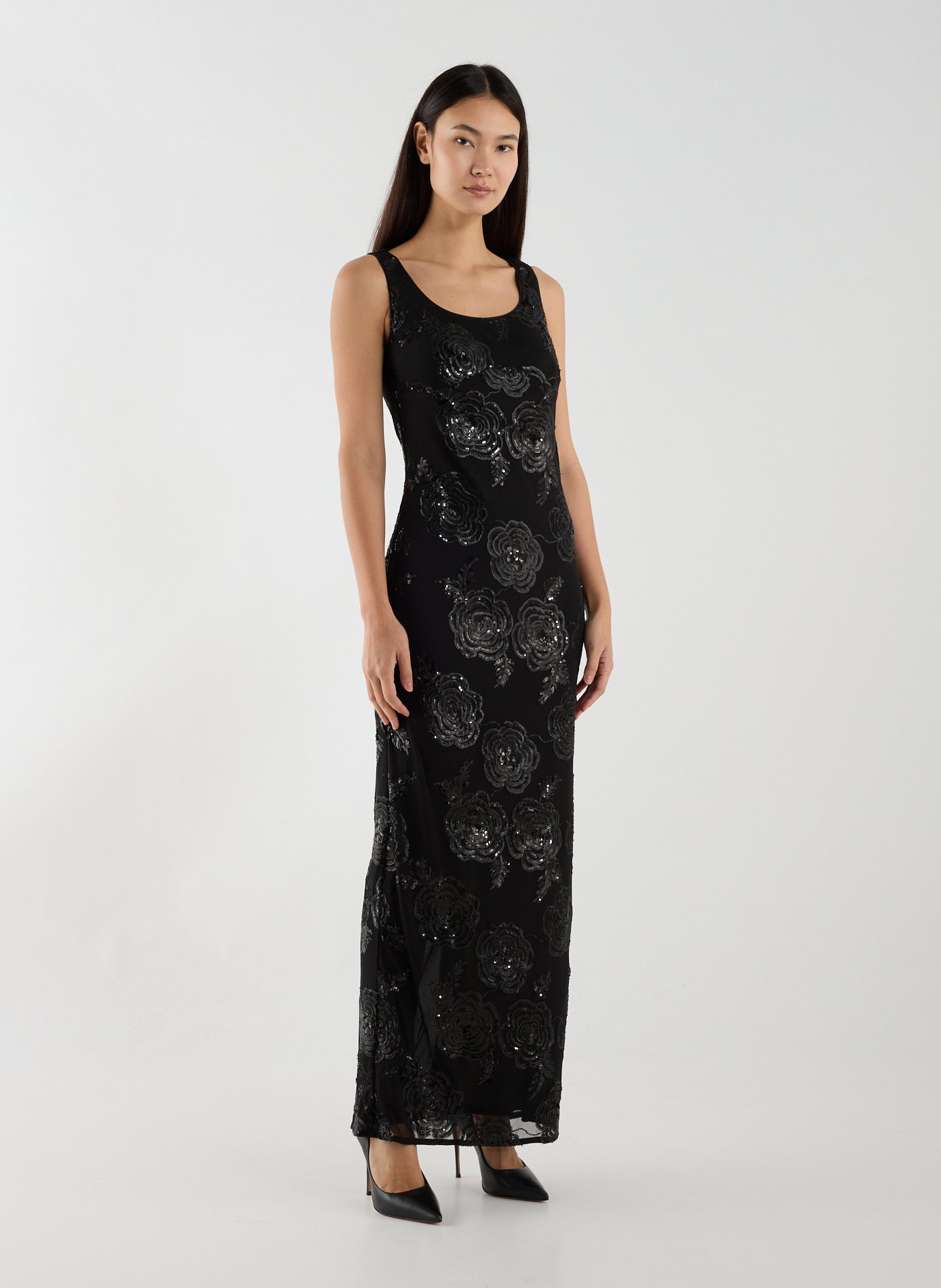 Robe longue cintrée à sequins ROTATE Noir