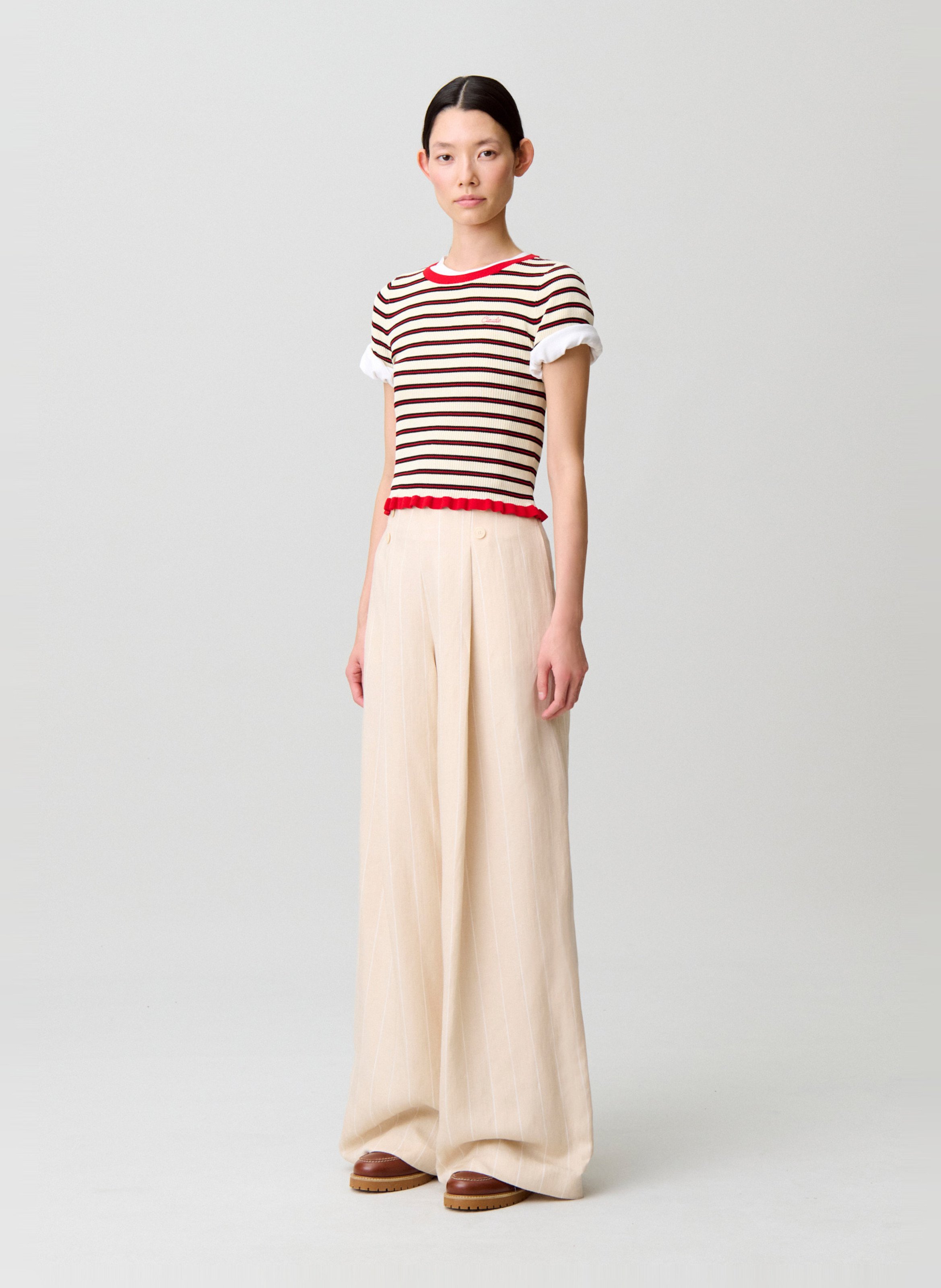 Pantalon large à rayures CLAUDIE PIERLOT Beige