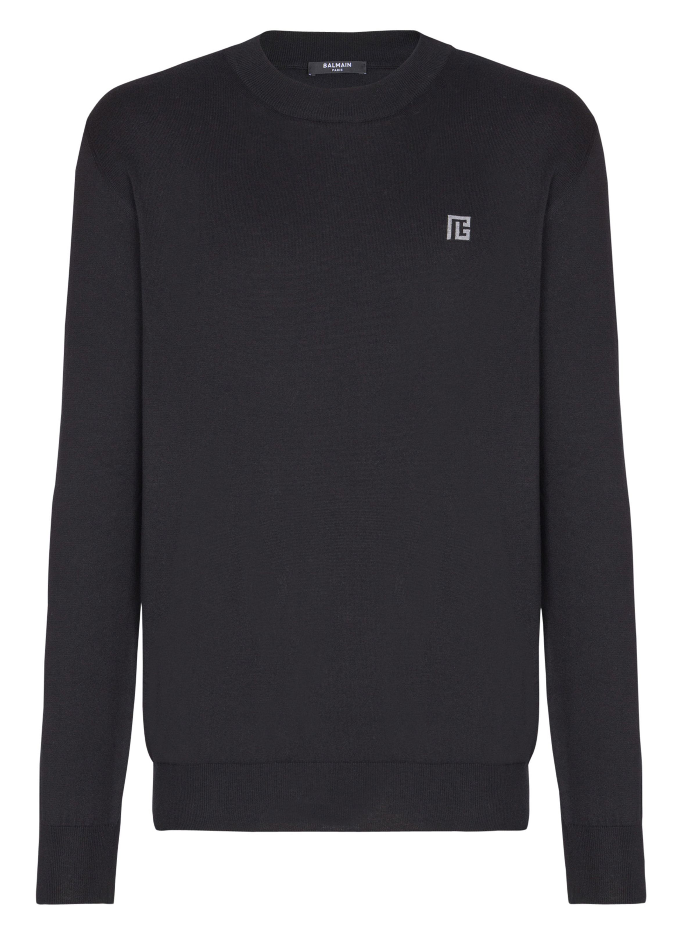Pull fin en coton et soie BALMAIN Noir