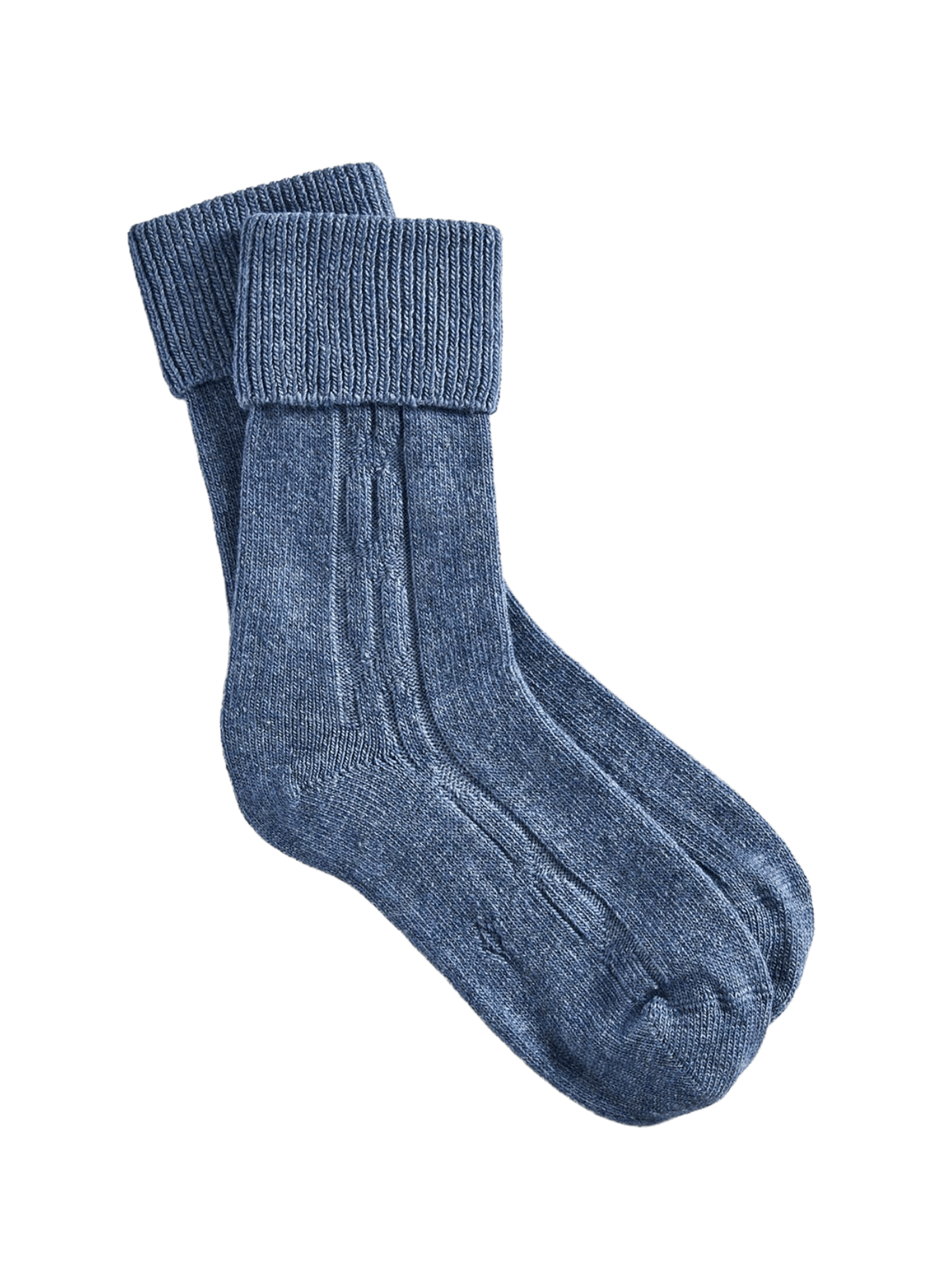 Chaussettes mi-hautes à revers en laine et cachemire mélangés LE BOURGET Bleu