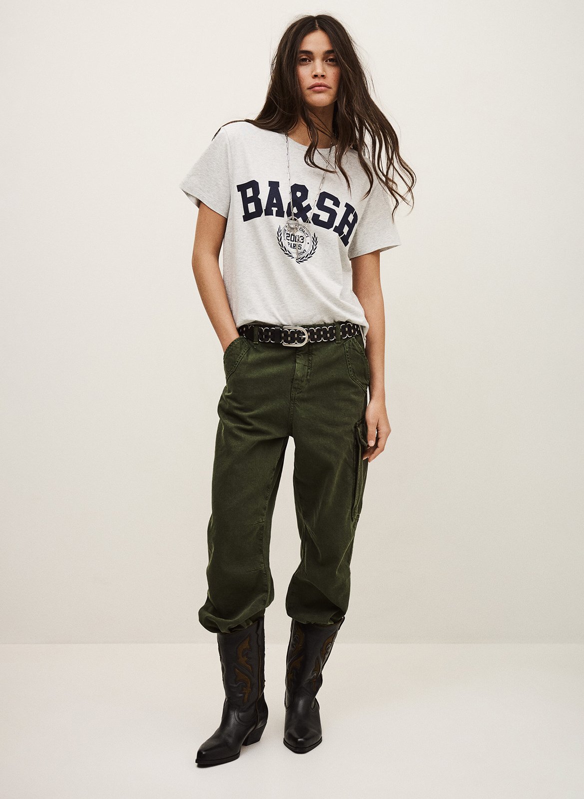 Tee-shirt droit sérigraphié en coton ioni BA&SH Gris