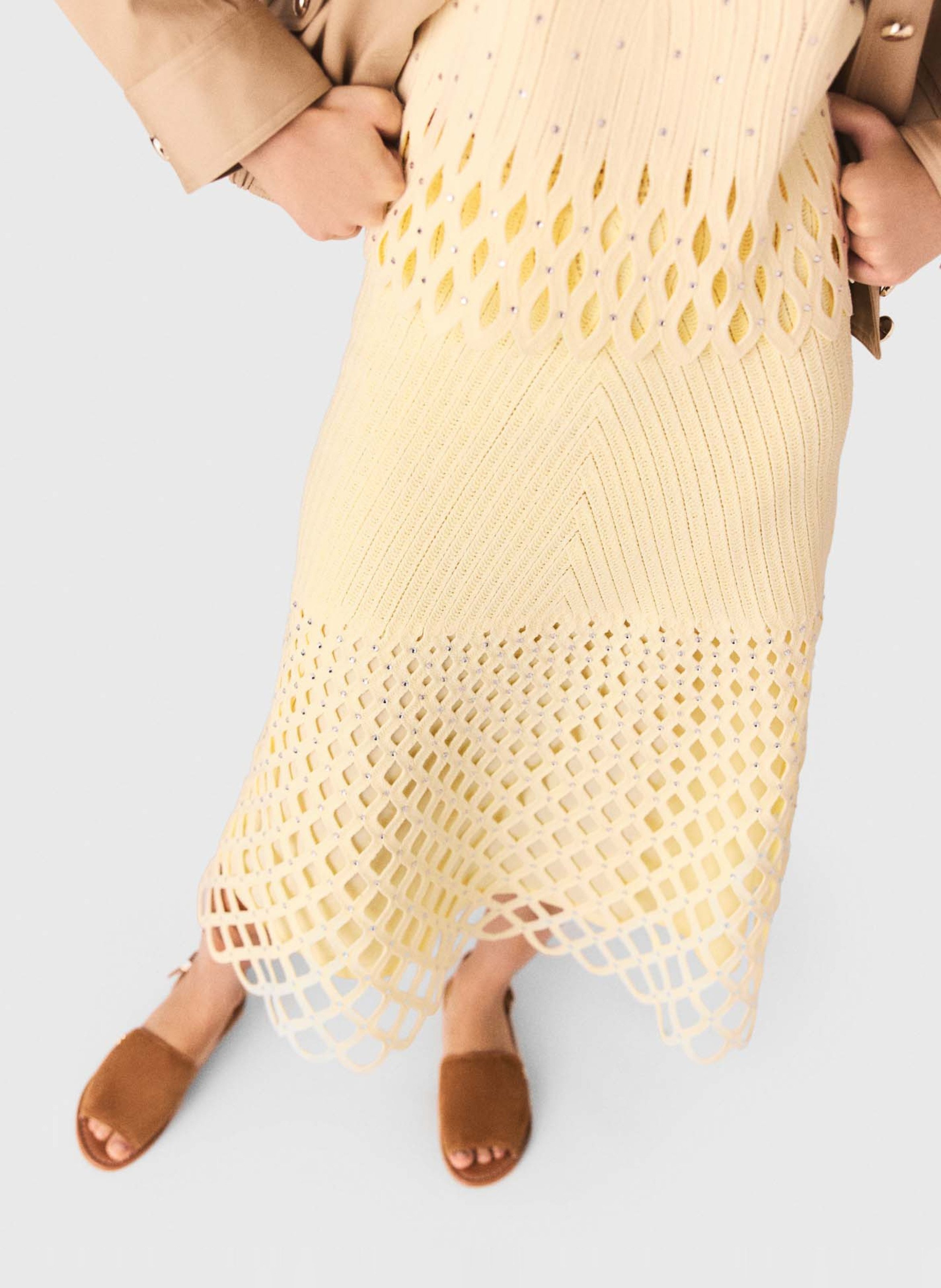 Jupe midi ajourée MAJE Jaune