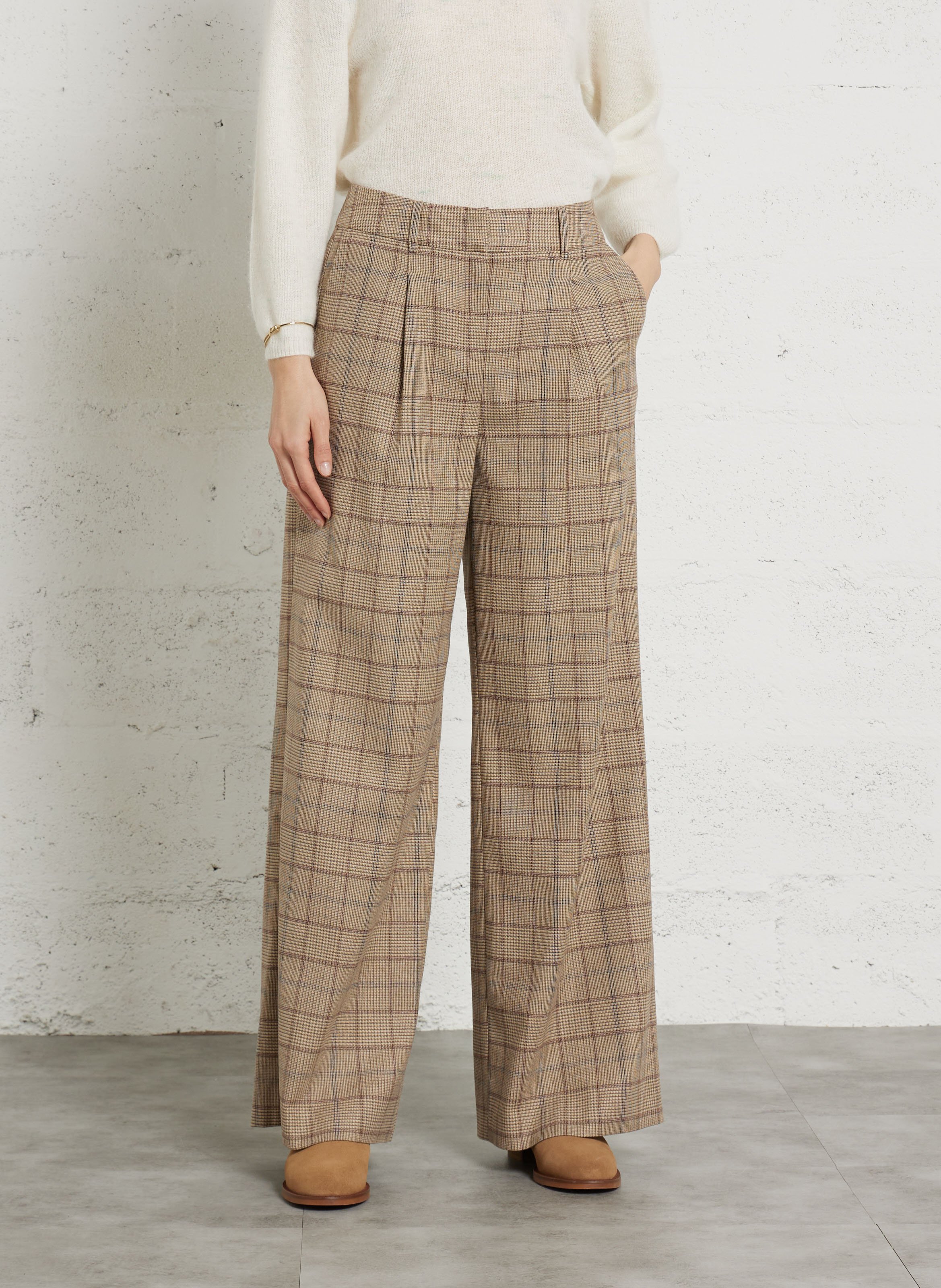 Pantalon large à carreaux flaubert MAISON 123 Beige