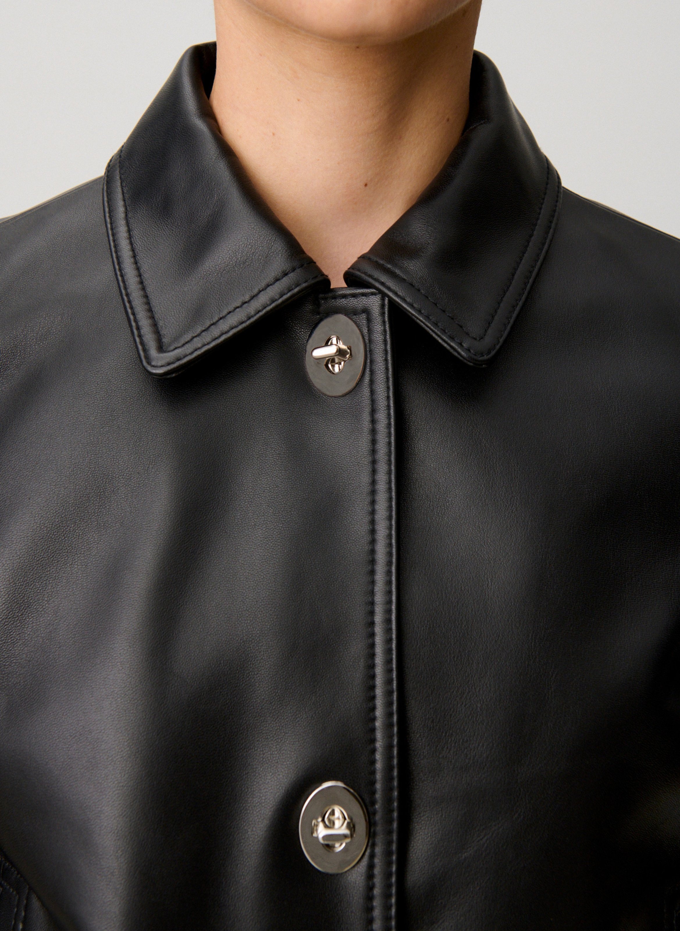 Veste droite col classique en cuir CLAUDIE PIERLOT Noir