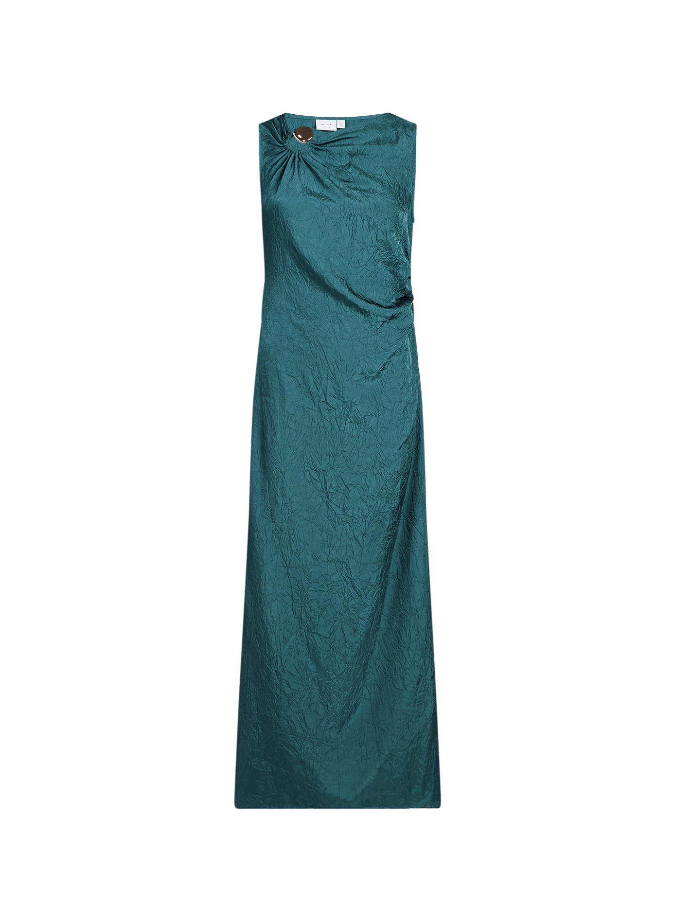 Long crinkled dress with asymmetrical neckline VILA Blue