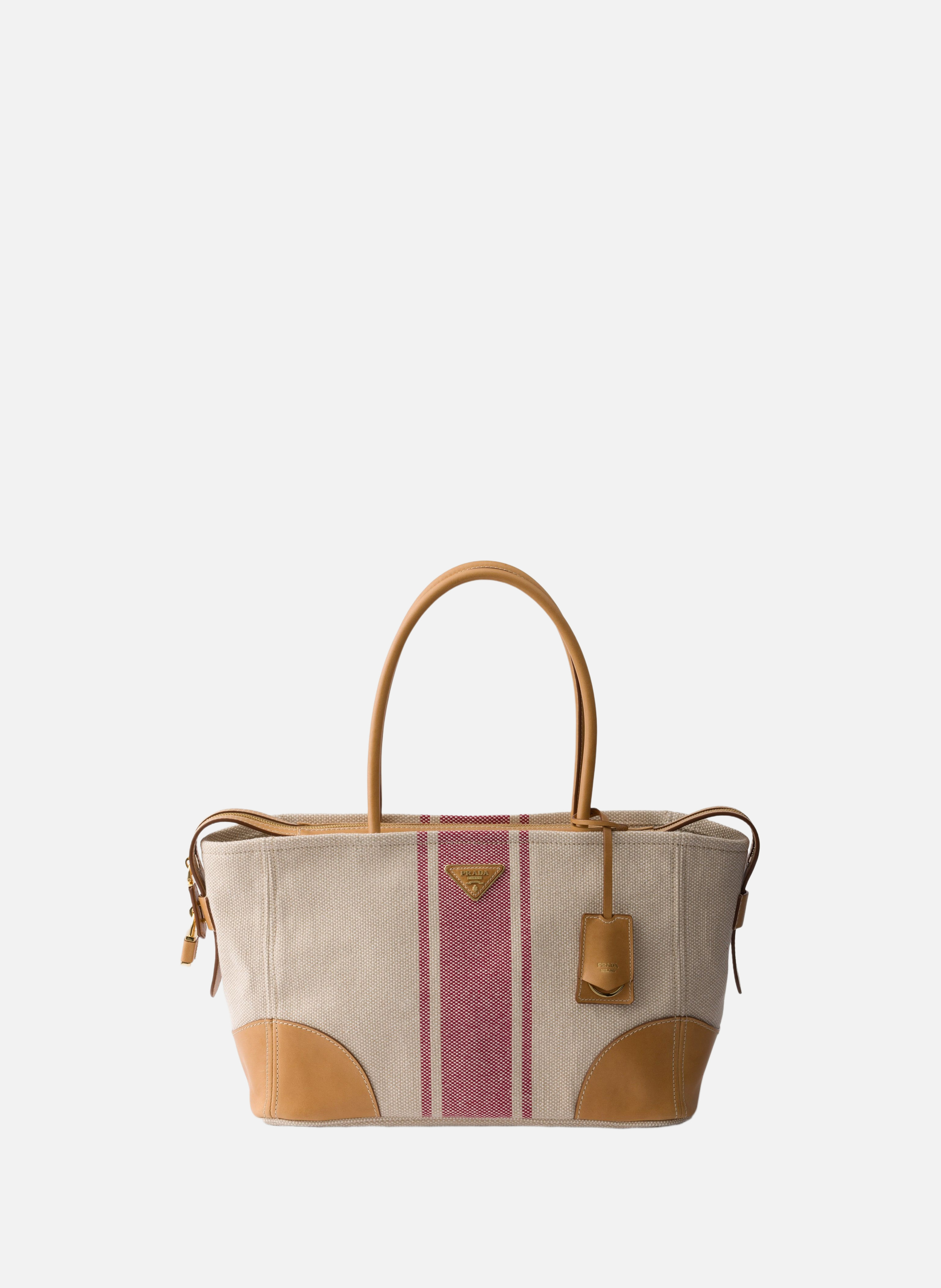 Grand cabas en toile et cuir PRADA Beige