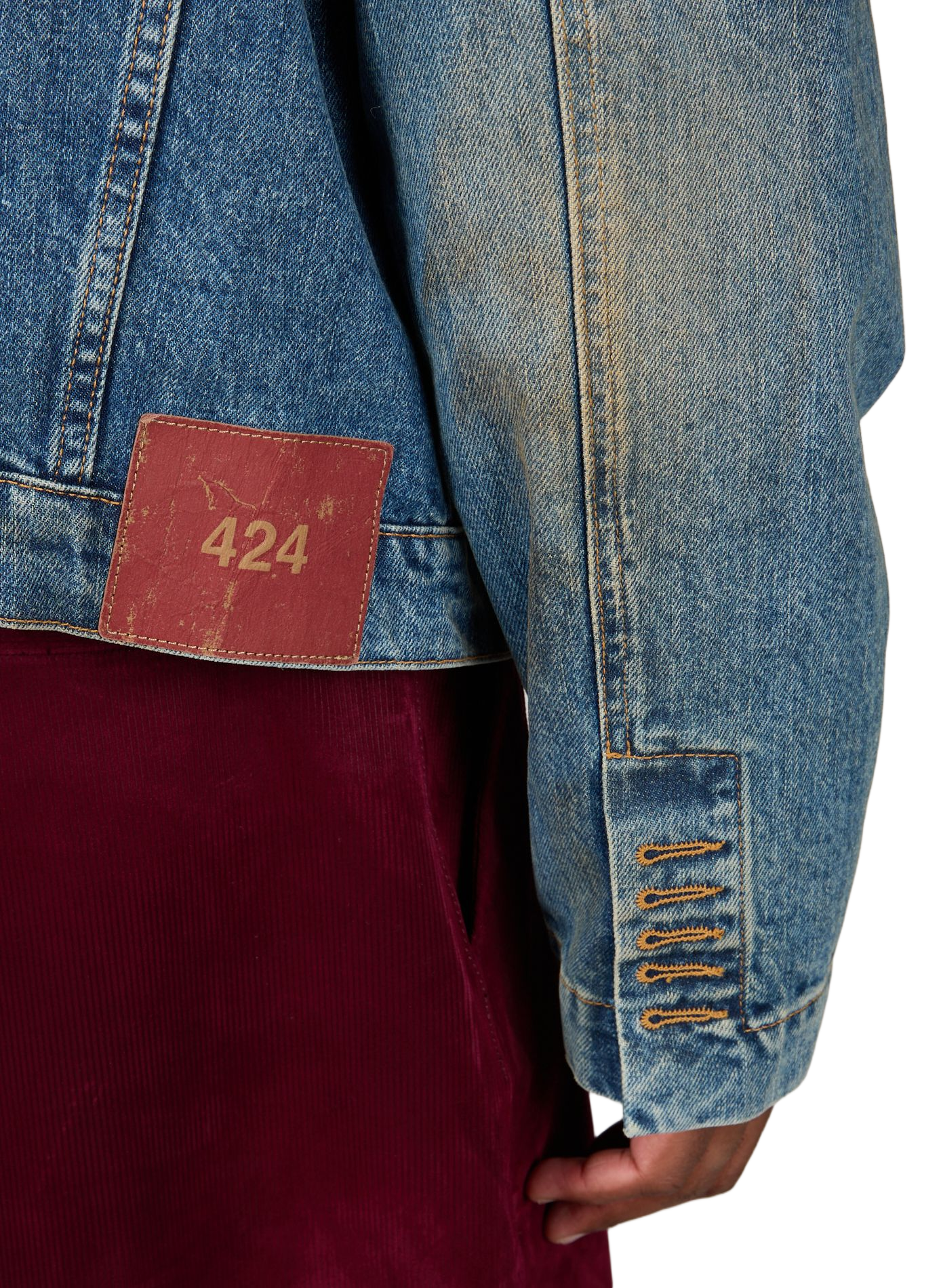 Veste en jean délavé à plis en coton 424 Bleu