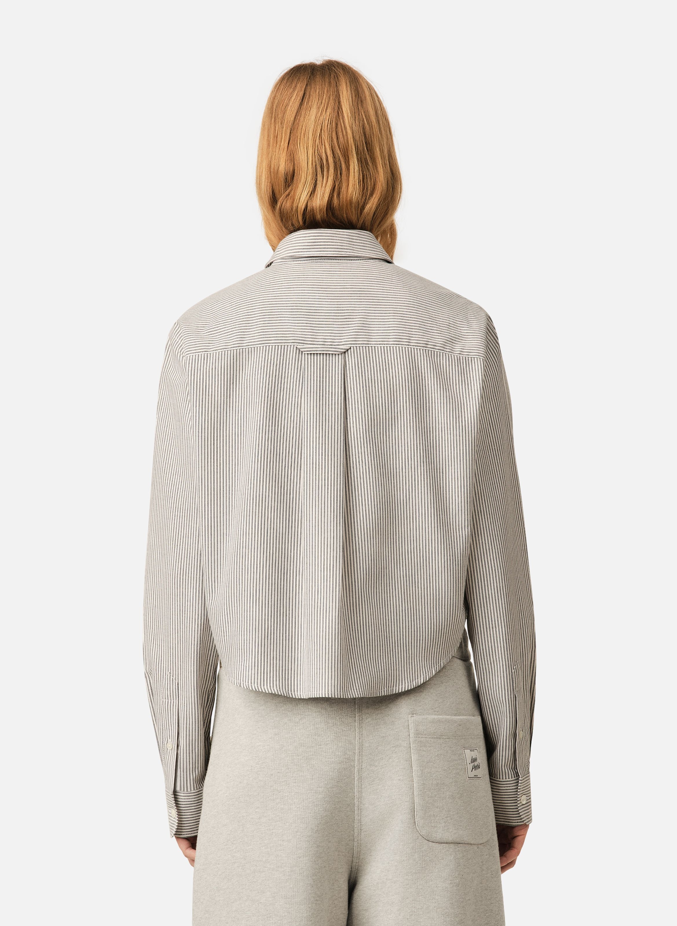 Chemise rayée courte en coton ami de coeur embossé AMI PARIS Noir