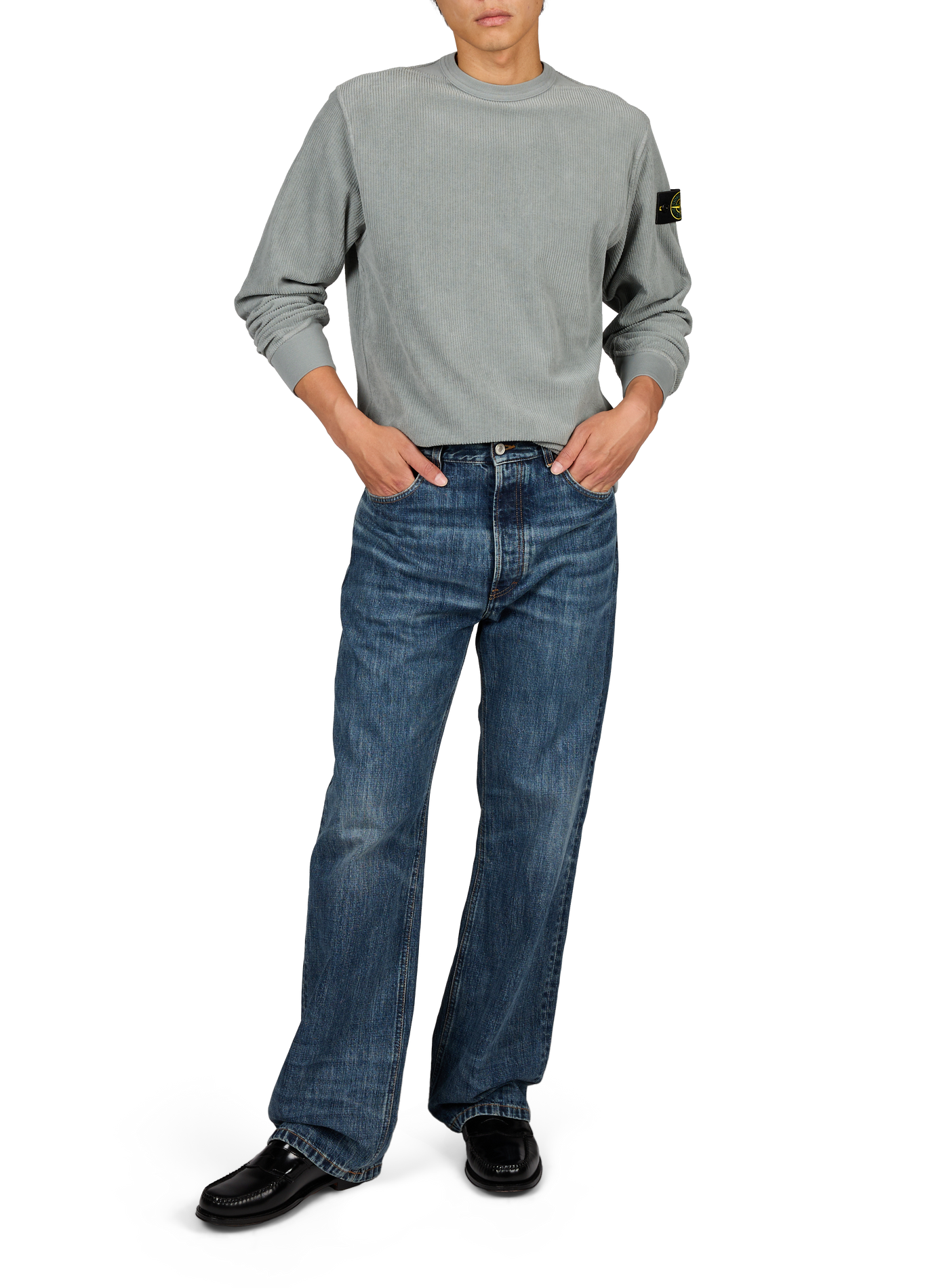 Round neck sweatshirt in velvet STONE ISLAND Grey