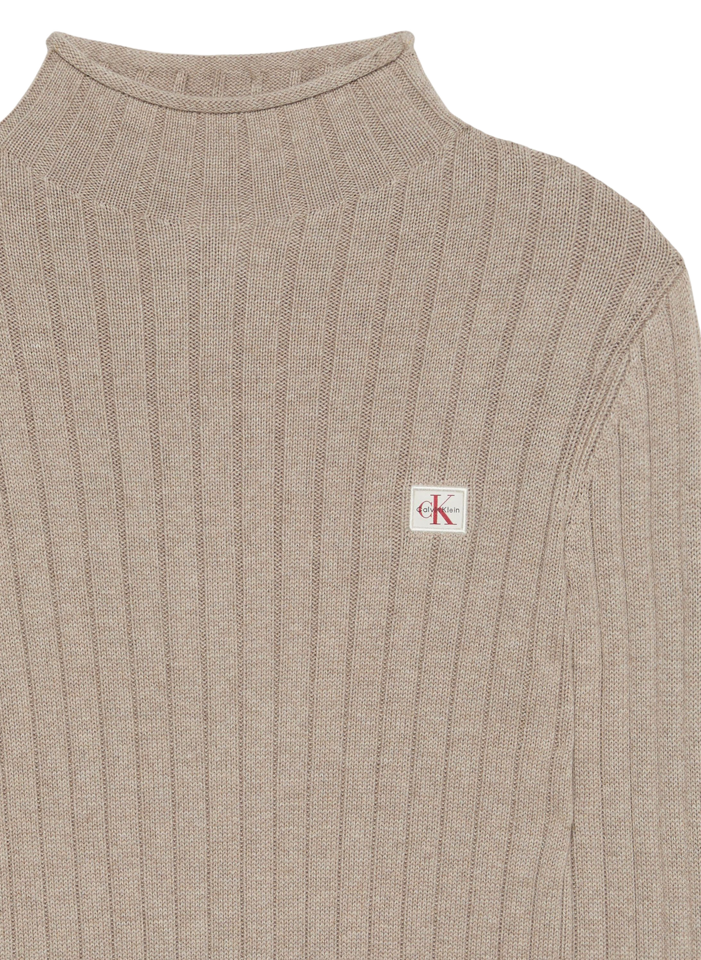 Cotton high-neck logo sweater CALVIN KLEIN Beige