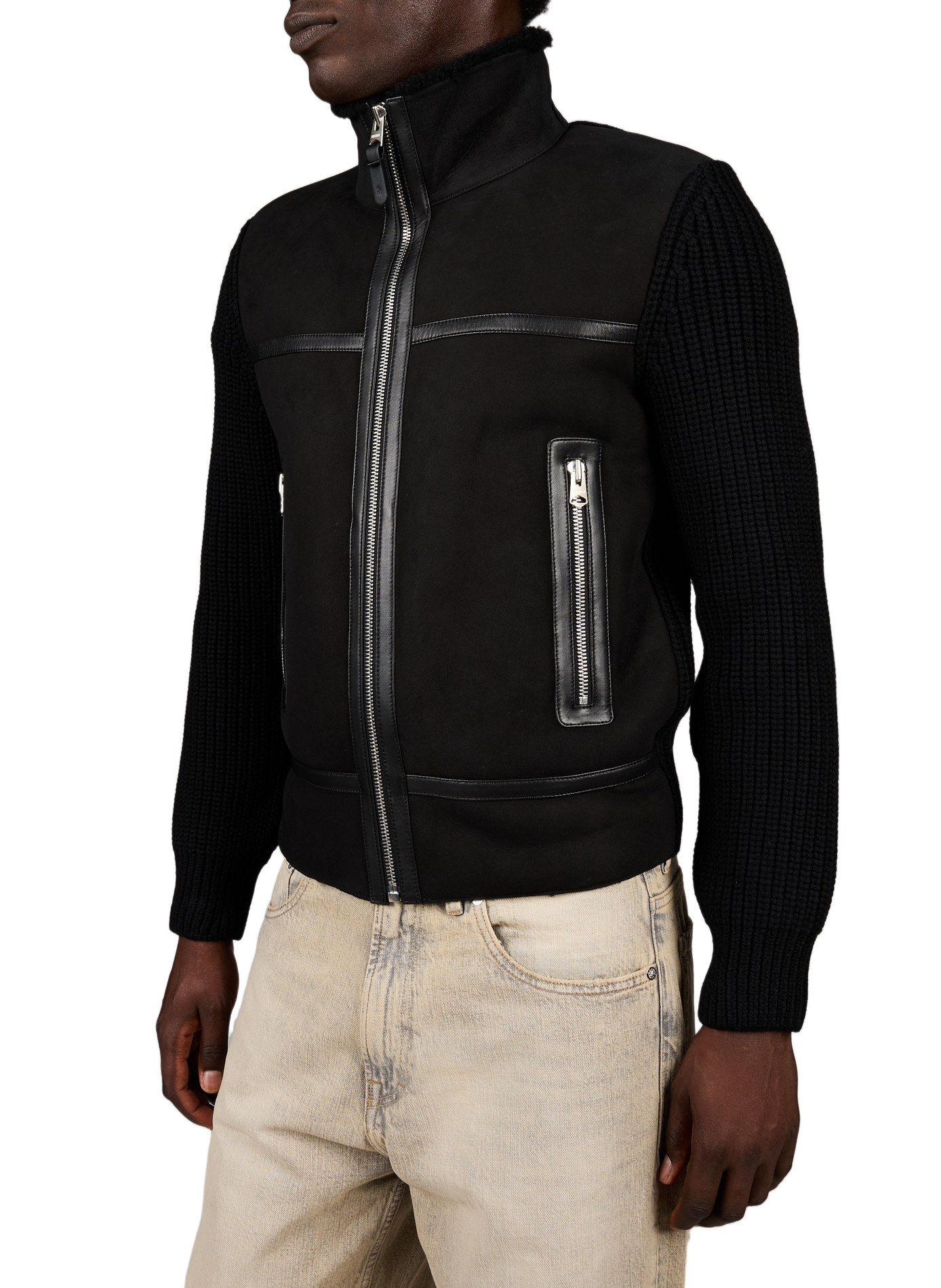 Veste col montant en cuir et laine mérinos MACKAGE Noir