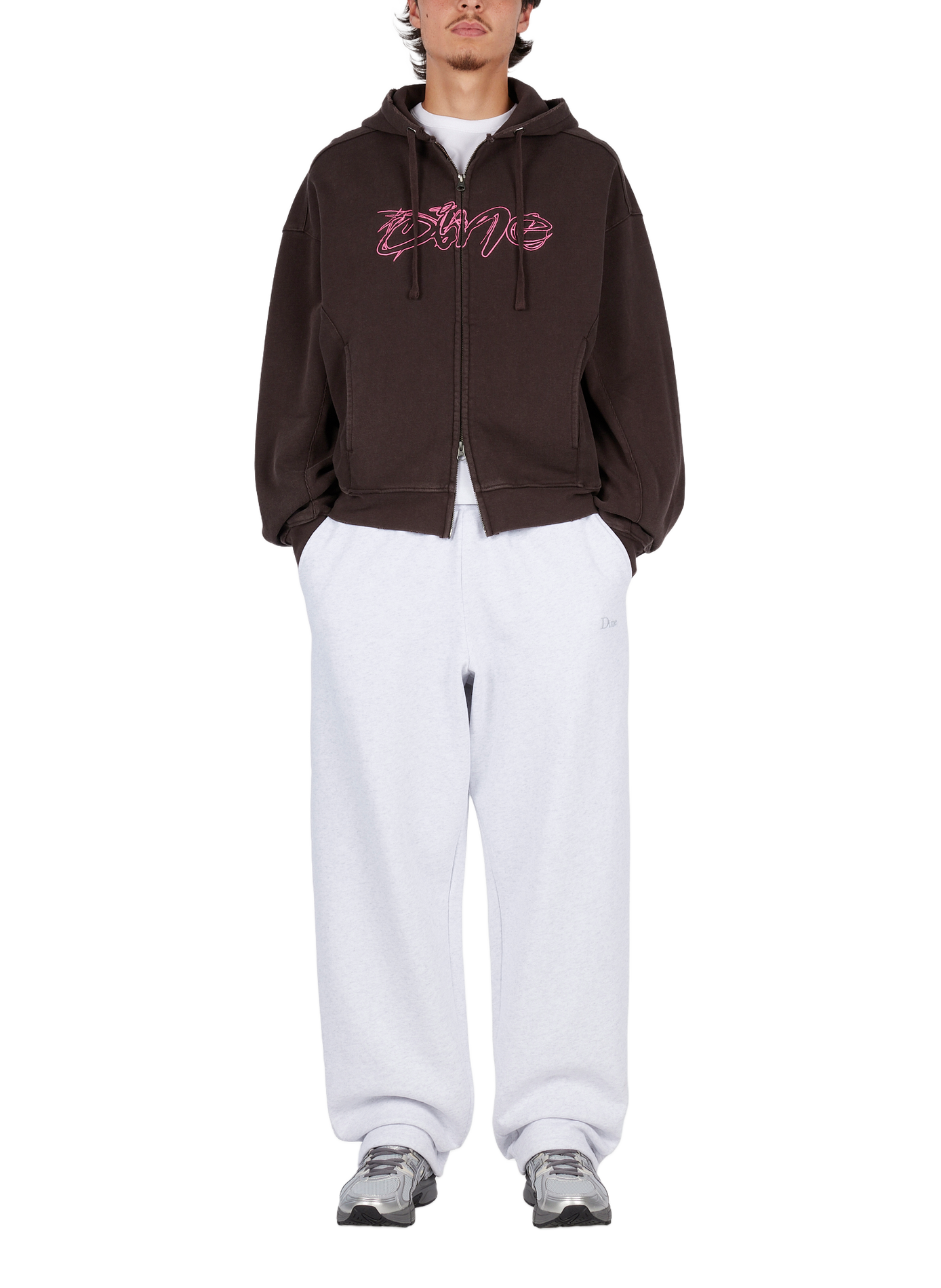 Straight-fit cotton sweatshirt with embroidered logo DIME Brown