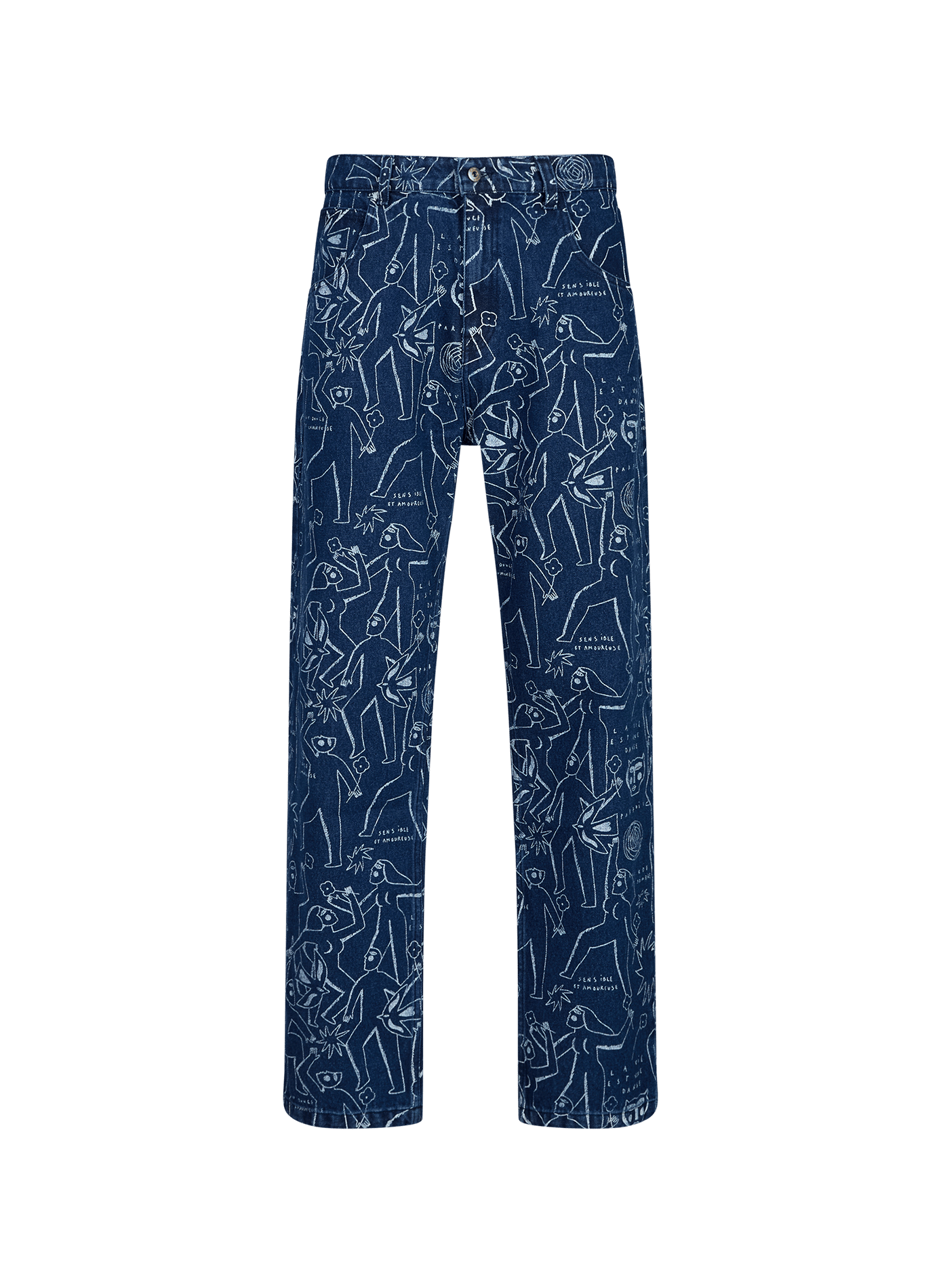 Jean droit imprimé en coton OLOW Bleu