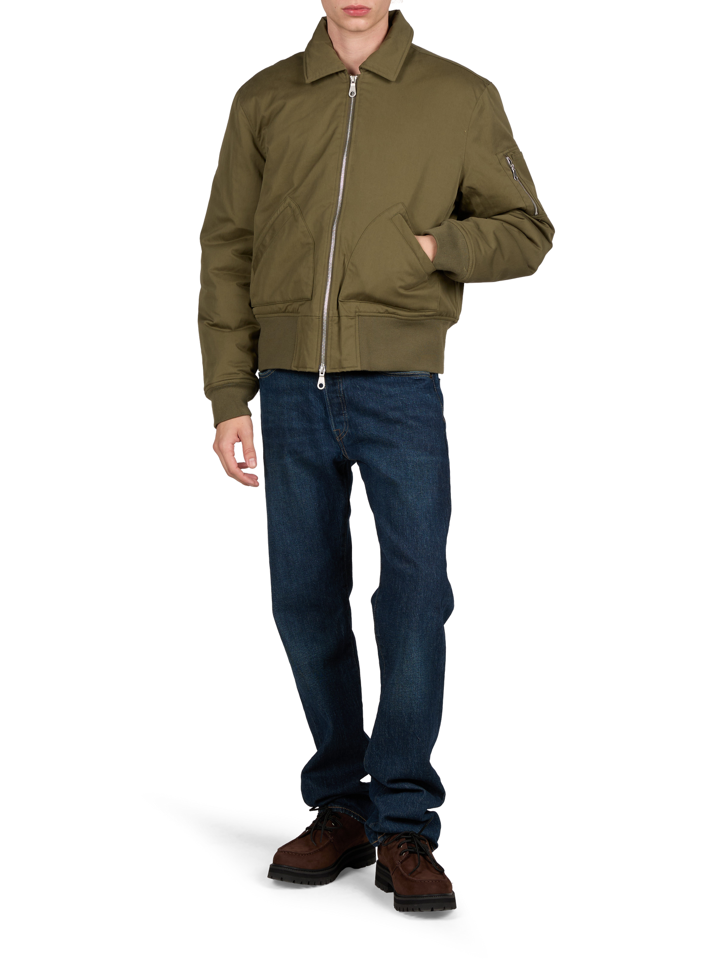 Jacket with classic collar in blended cotton FARAH Green