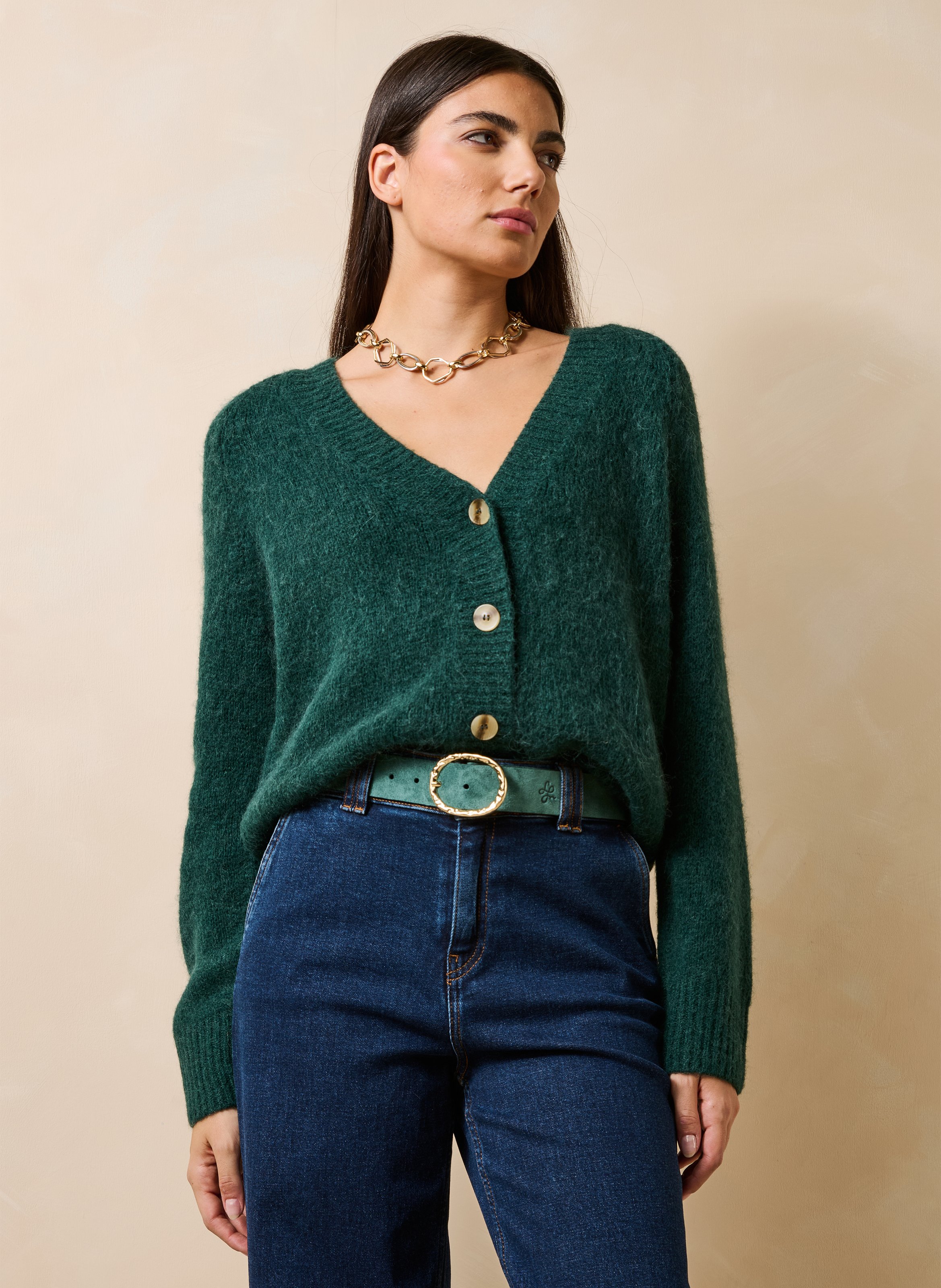 Ruimvallend vest met V-hals LA FEE MARABOUTEE Groen