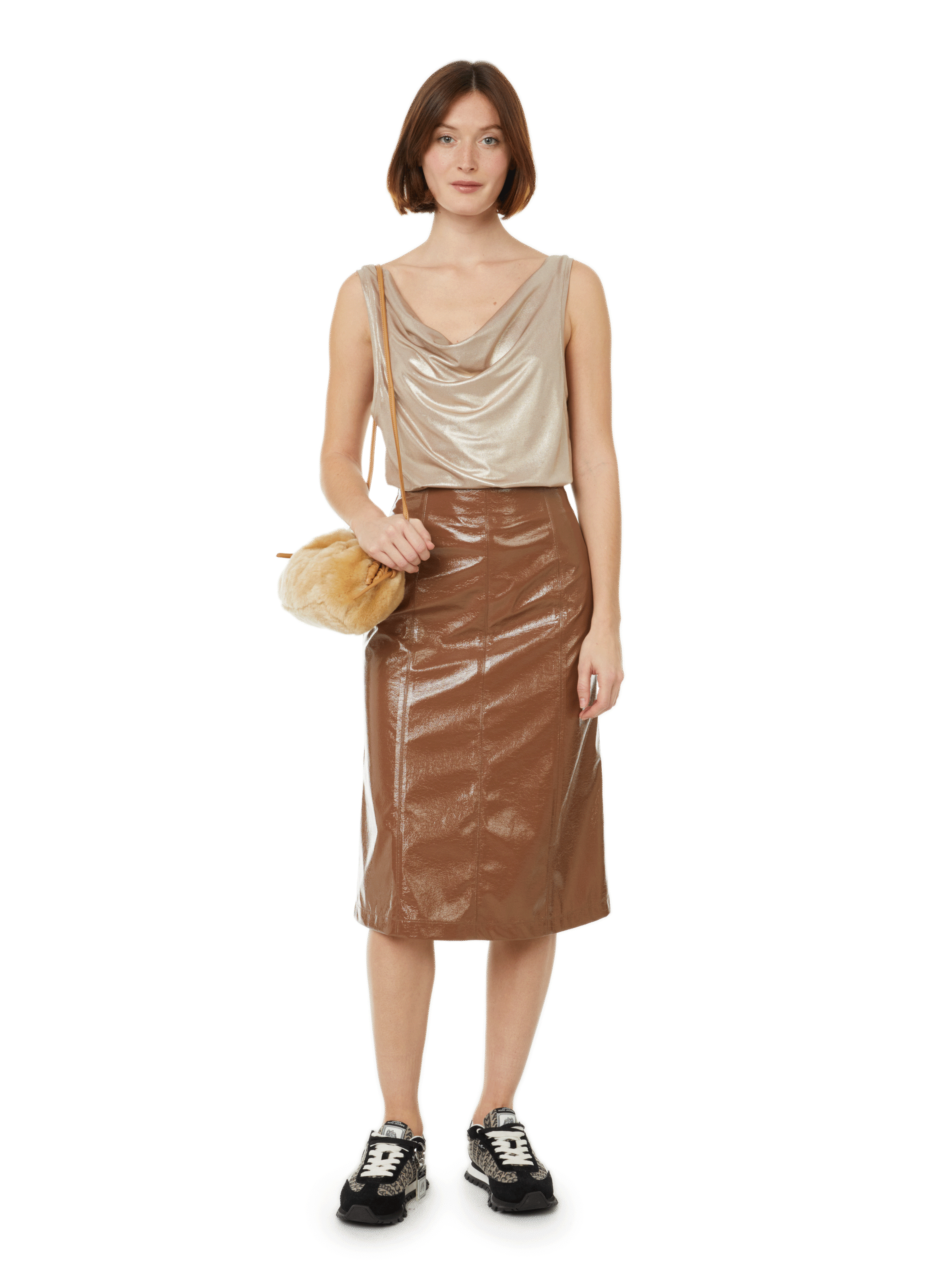 Flared vinyl midi skirt SAISON 1865 Brown