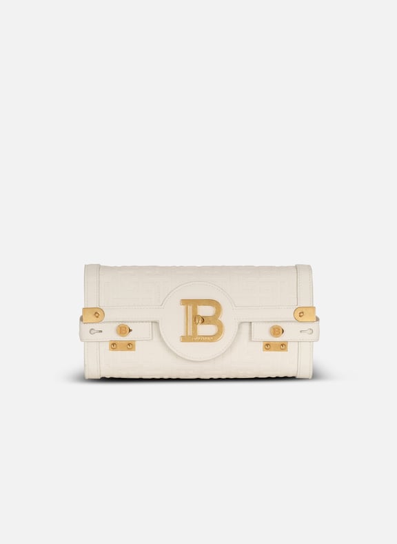 Sac pochette b-buzz 23 en cuir grainé monogramme Beige by BALMAIN BALMAIN Sac pochette b-buzz 23 en cuir grainé monogramme Beige