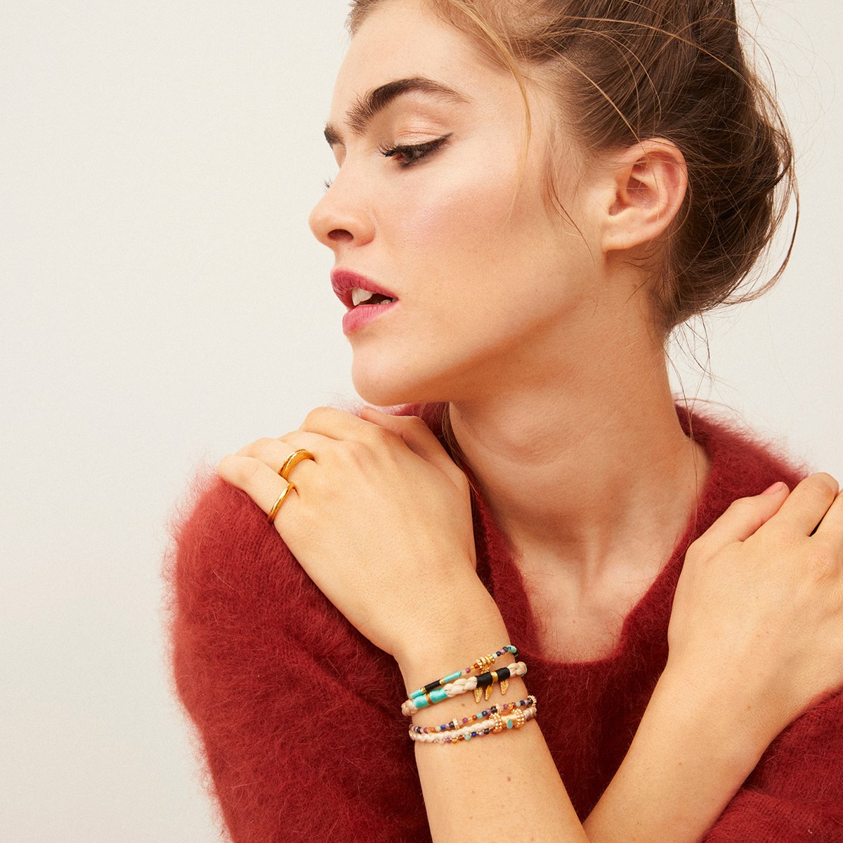 Manchette multiliens avec fermoir aimanté et perles semi-précieuses bosphore HIPANEMA Bleu