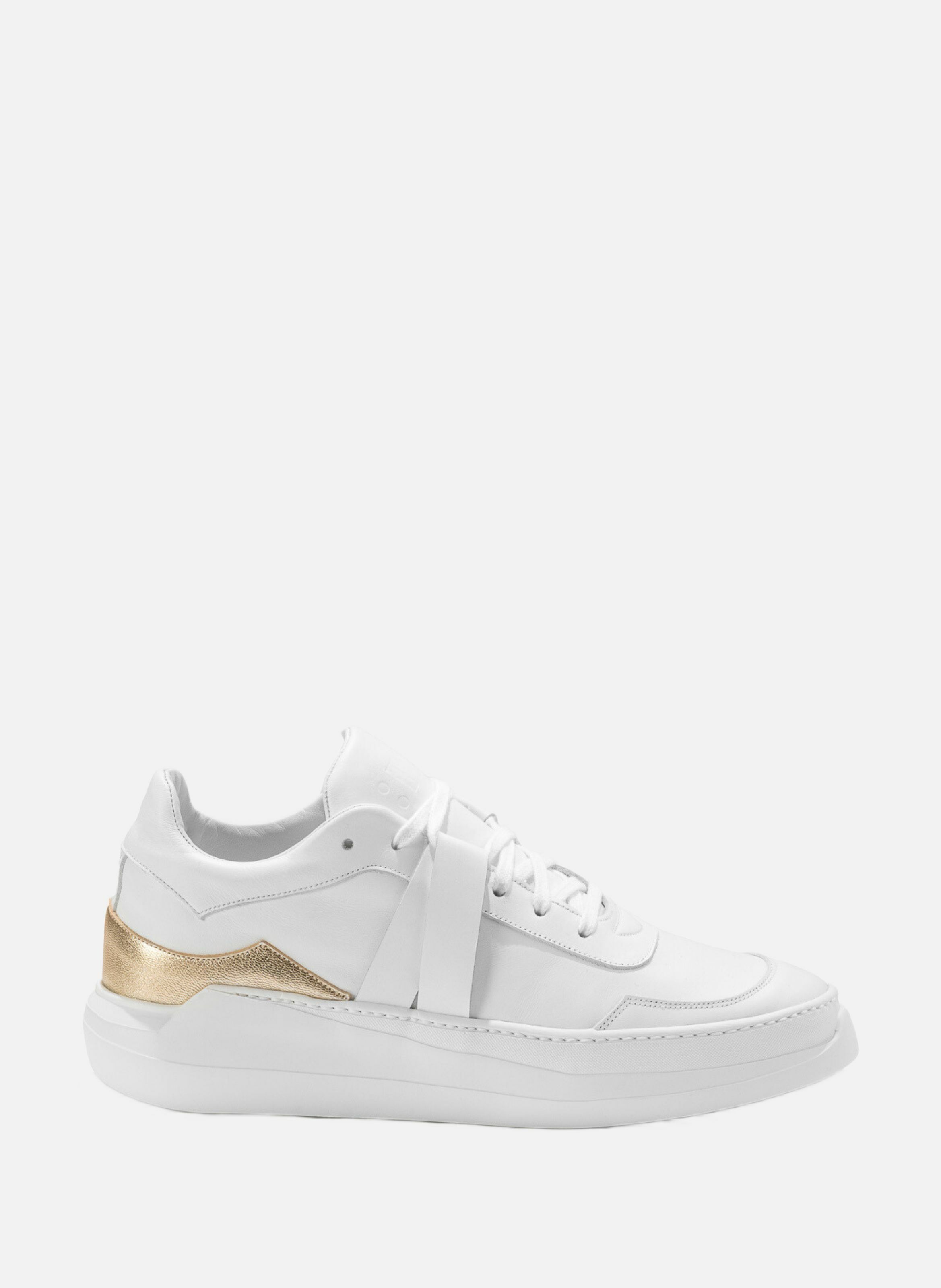 G1 : or polaire - sneakers en cuir lisse blanc et empiècement en cuir métallisé doré EVI Blanc