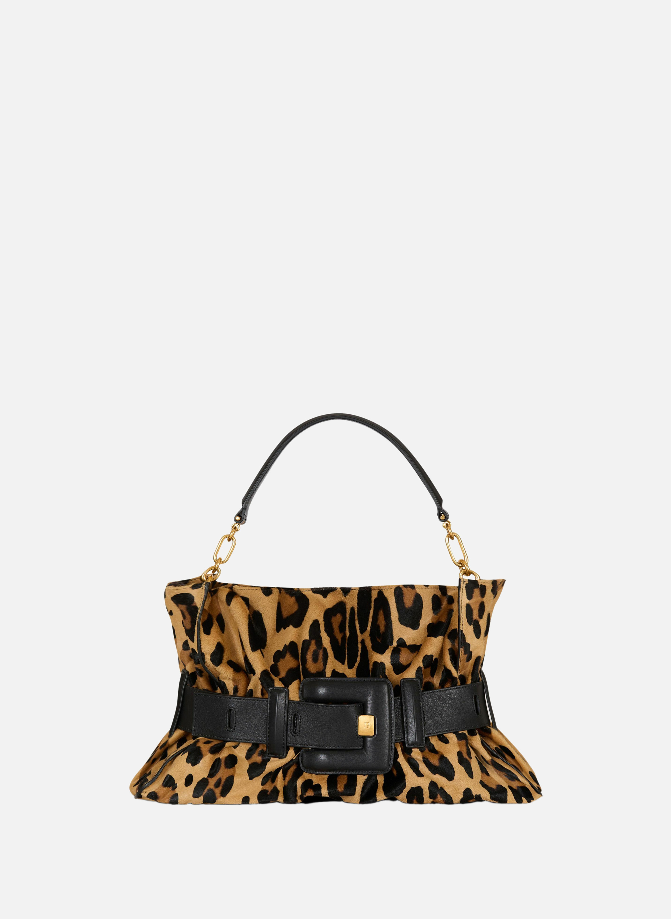BALMAIN Sac anthem medium façon pony léopard Marron