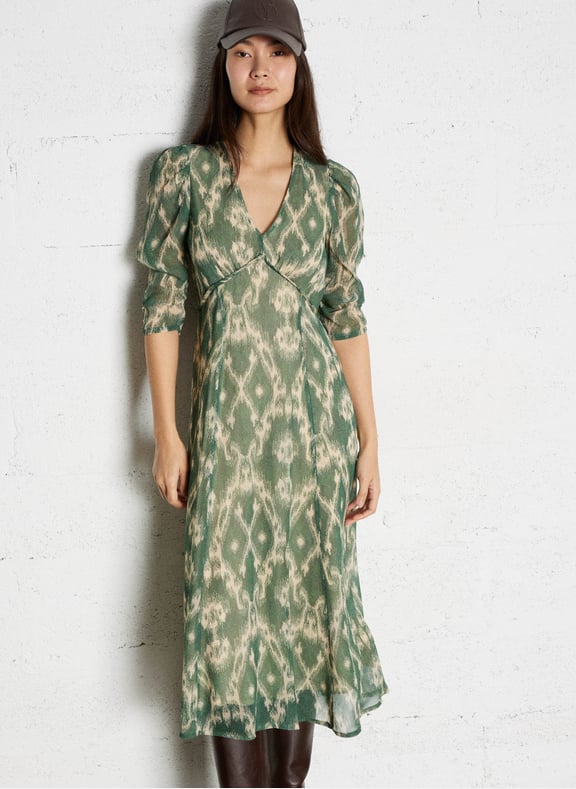 Robe longue droite col v matsa Kaki by BA&SH BA&SH Robe longue droite col v matsa Kaki