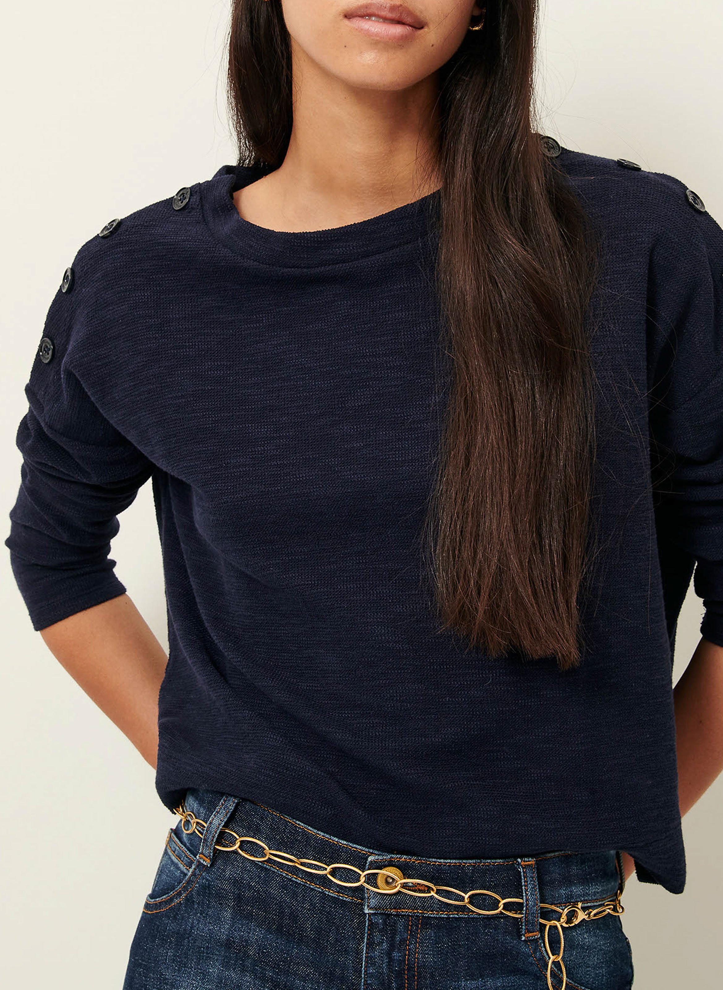 Sweat ample col rond en coton mélangé austin SESSUN Bleu