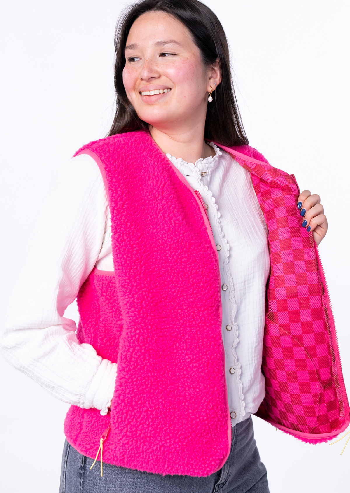 Veste sherpa zippée sans manches BILLYBELT Rose