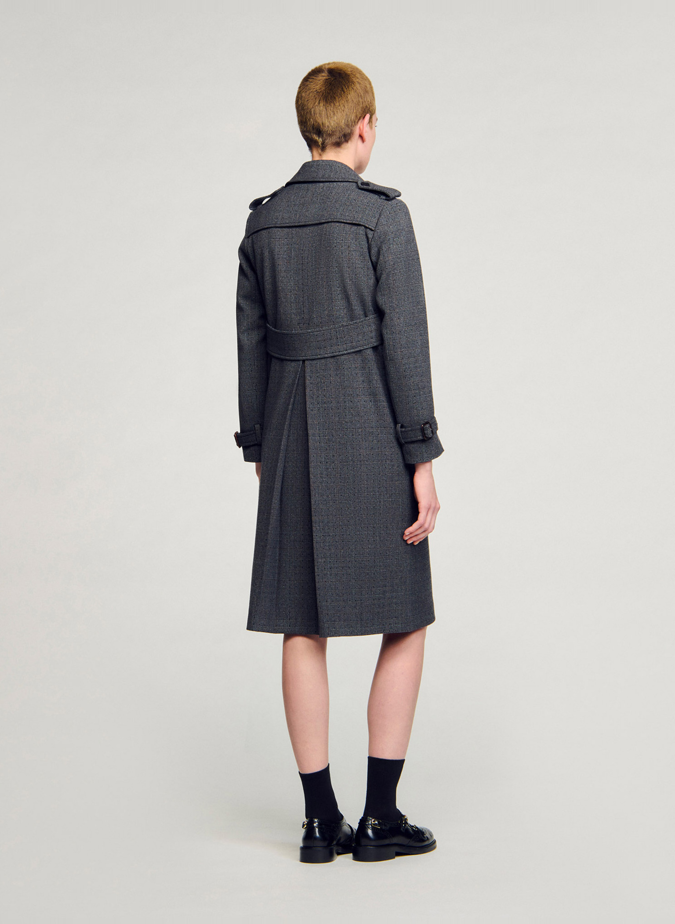 Manteau droit col tailleur SANDRO Gris