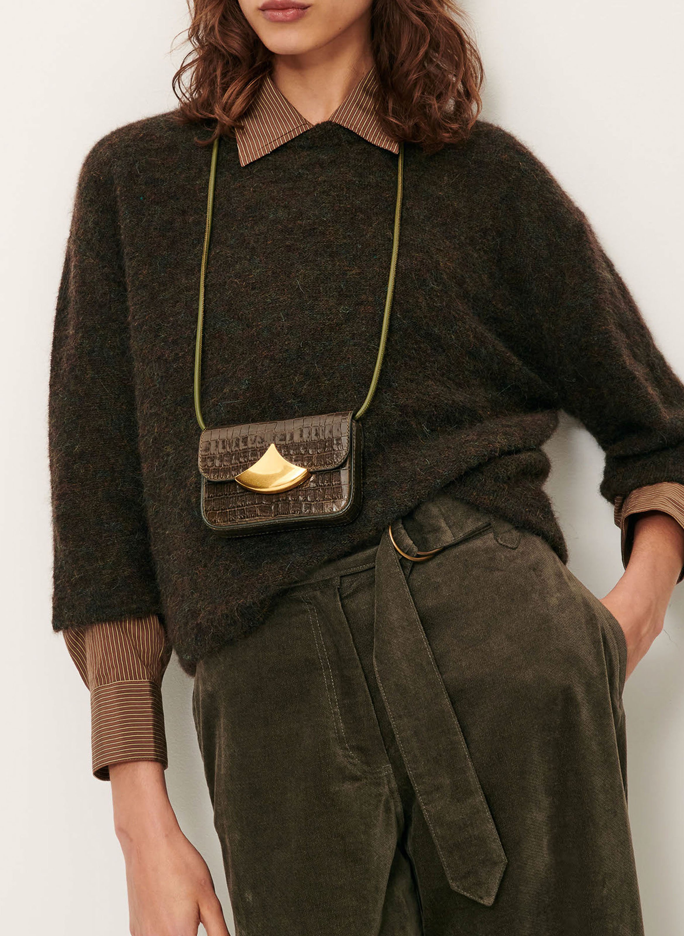 Pull oversize col rond en laine mélangée london SESSUN Marron