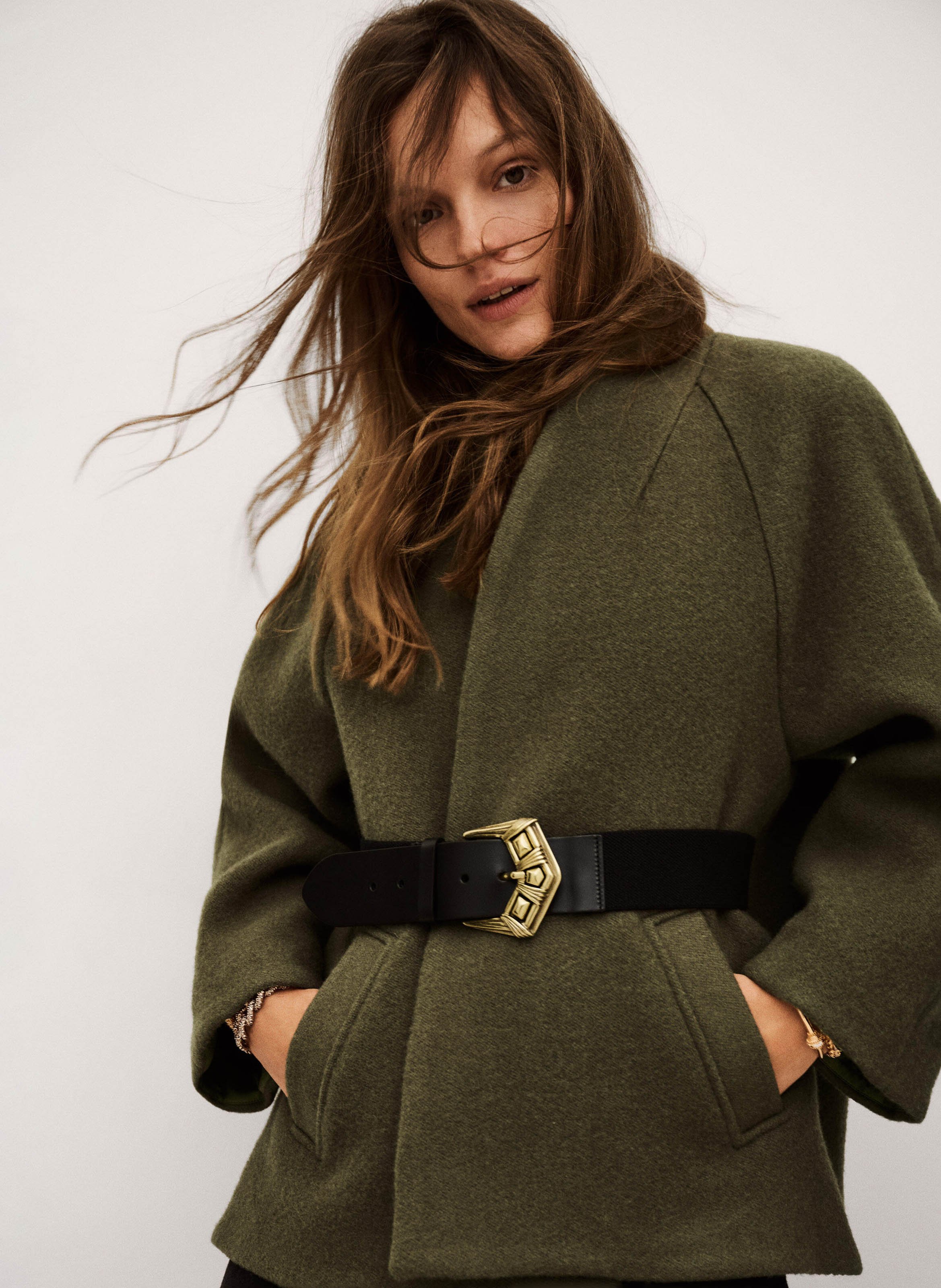 Manteau col châle en laine hini BA&SH Kaki