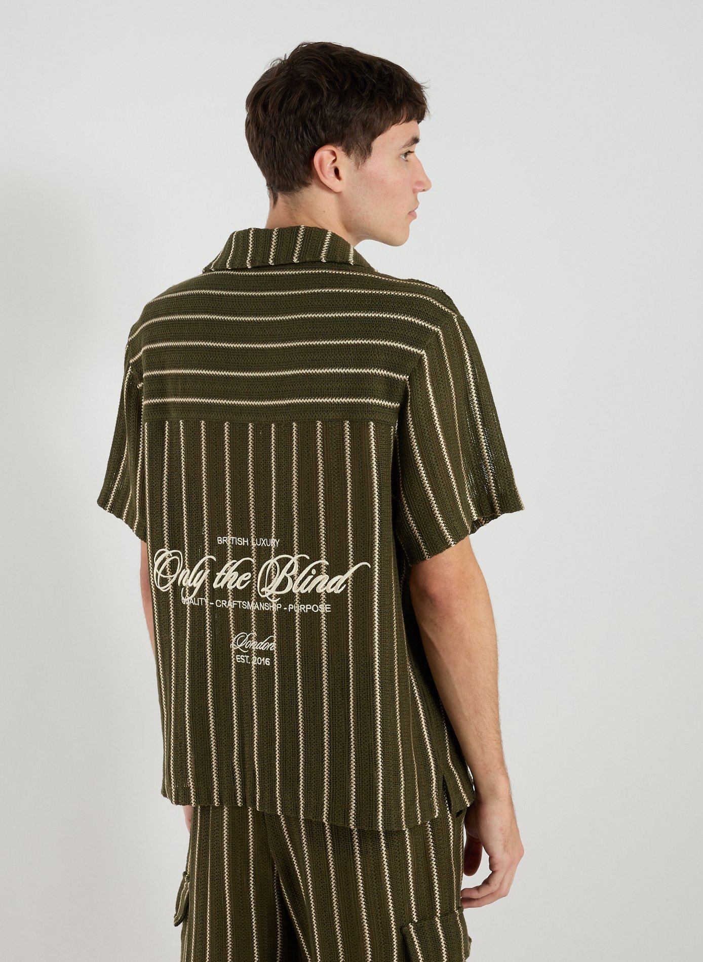 Cuban collar shirt in striped cotton blend ONLY THE BLIND Green