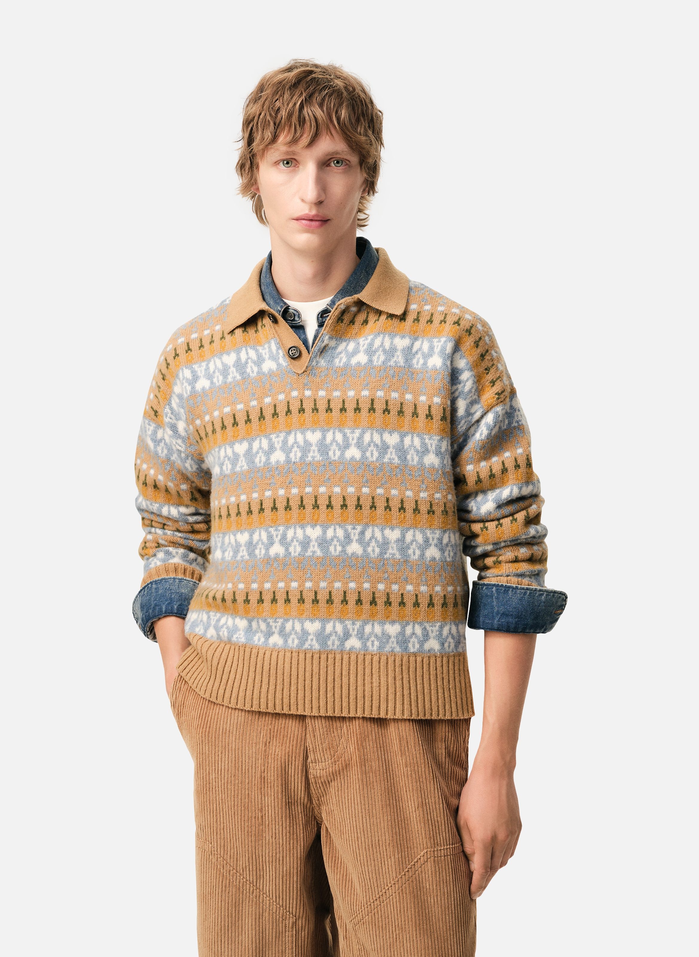 Polo jacquard en laine unisexe AMI PARIS Marron