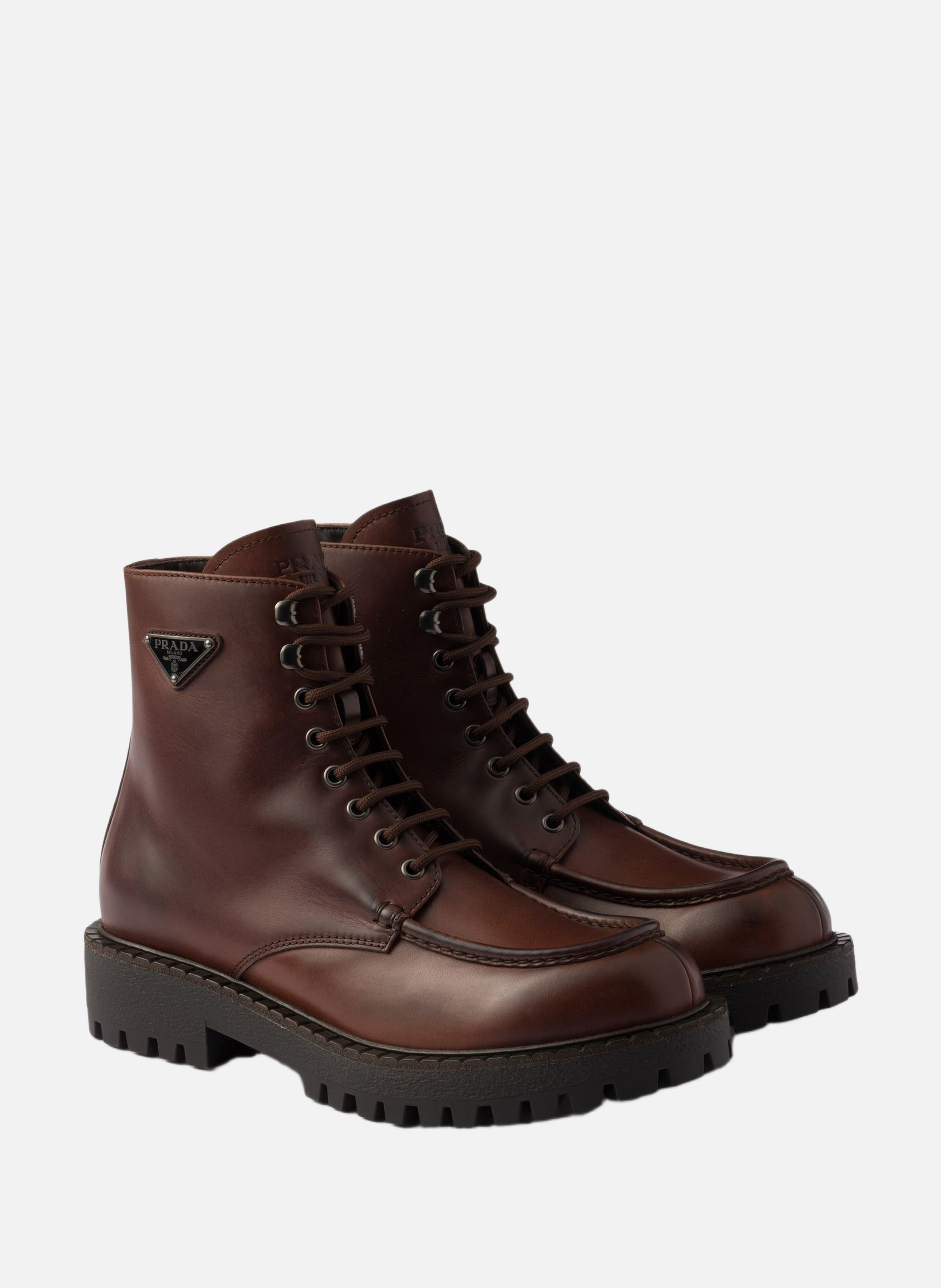 Bottines en cuir à lacets PRADA Marron