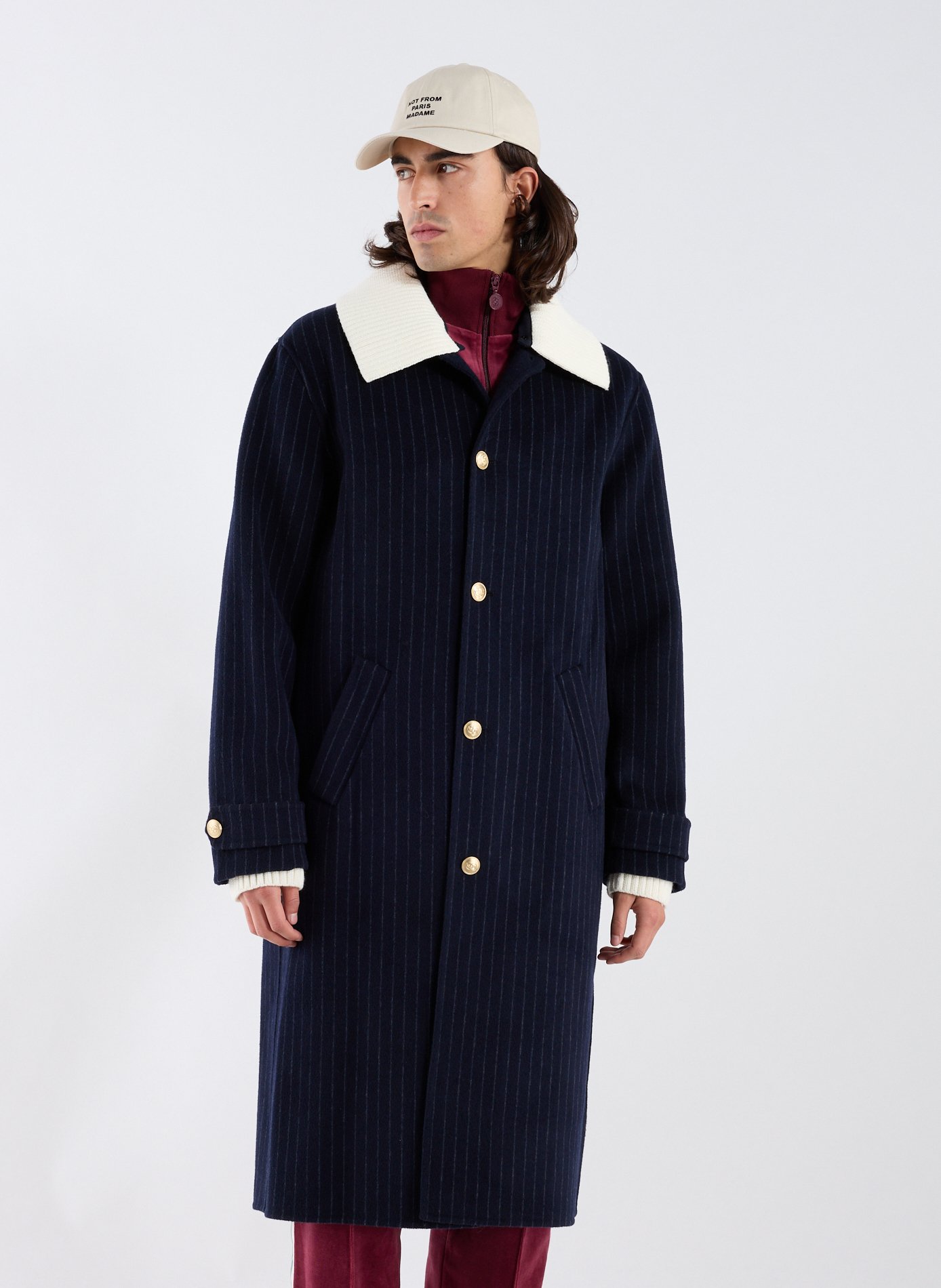 Long coat with ribbed collar in blended wool DROLE DE MONSIEUR Blue