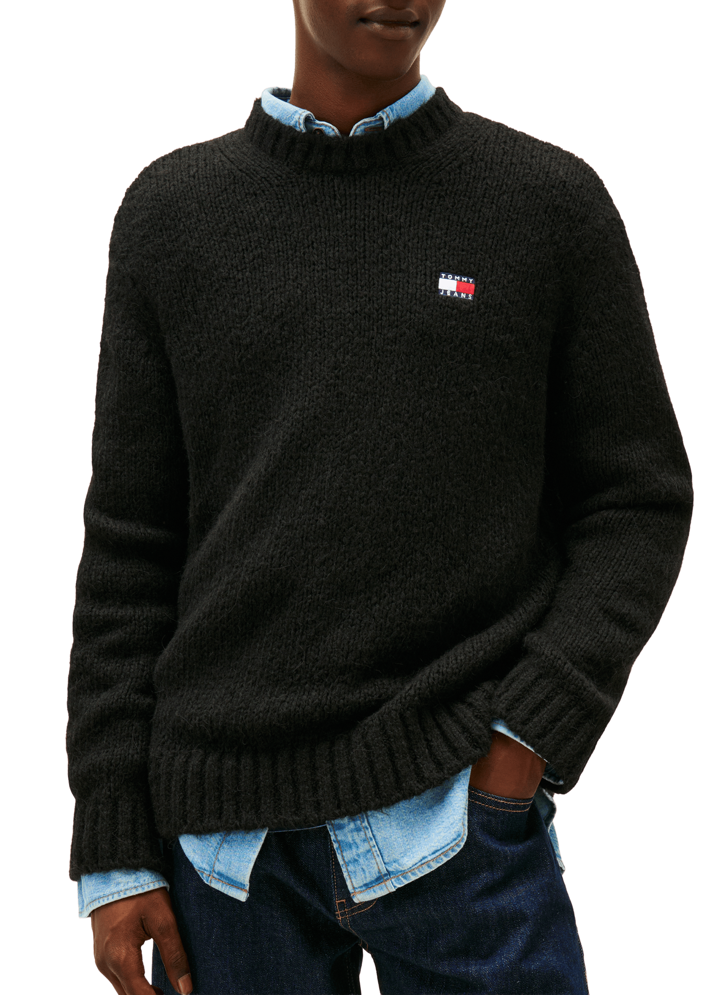Ribbed knit cotton blend sweater TOMMY HILFIGER Black