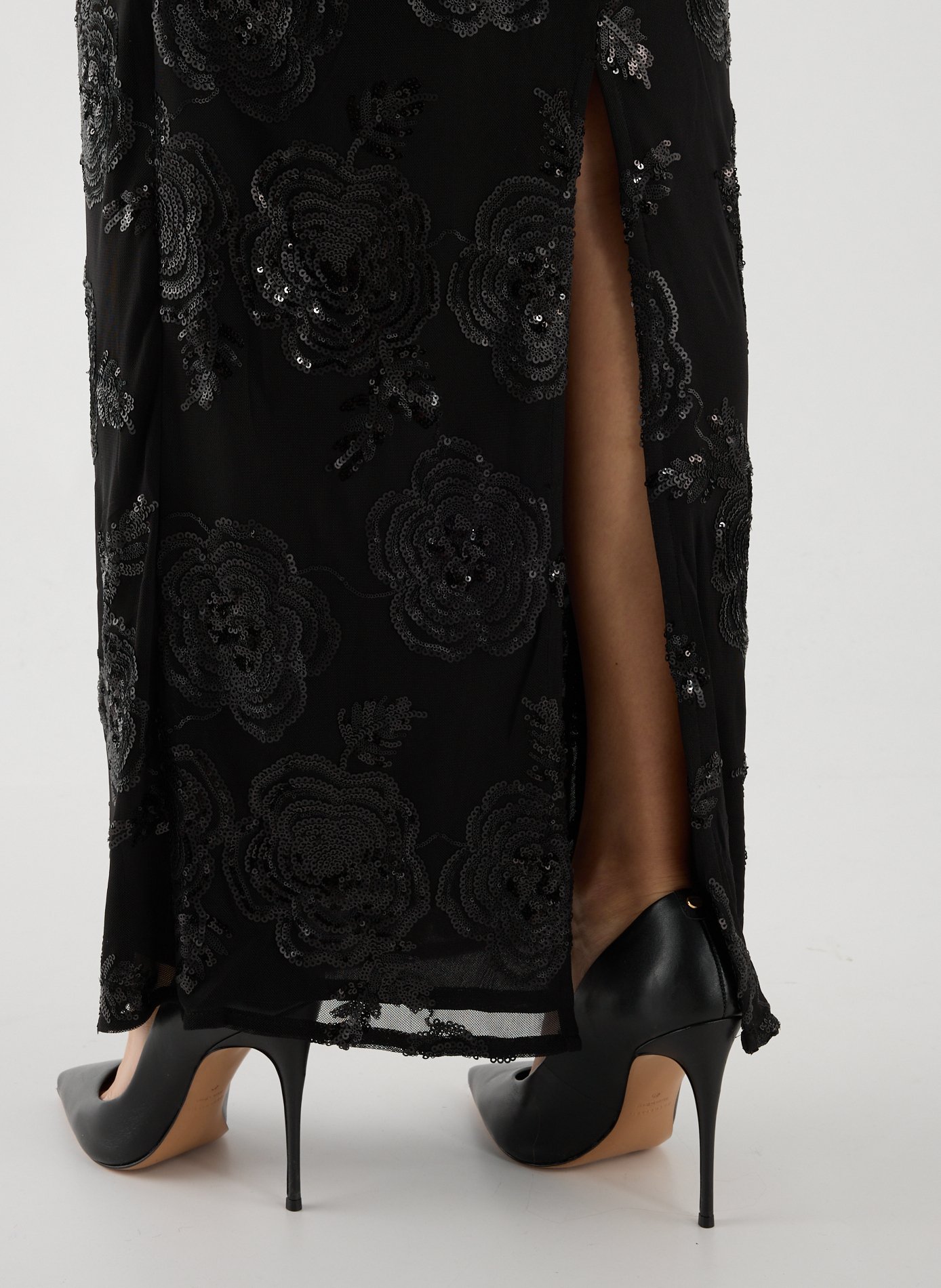 Robe longue cintrée à sequins ROTATE Noir