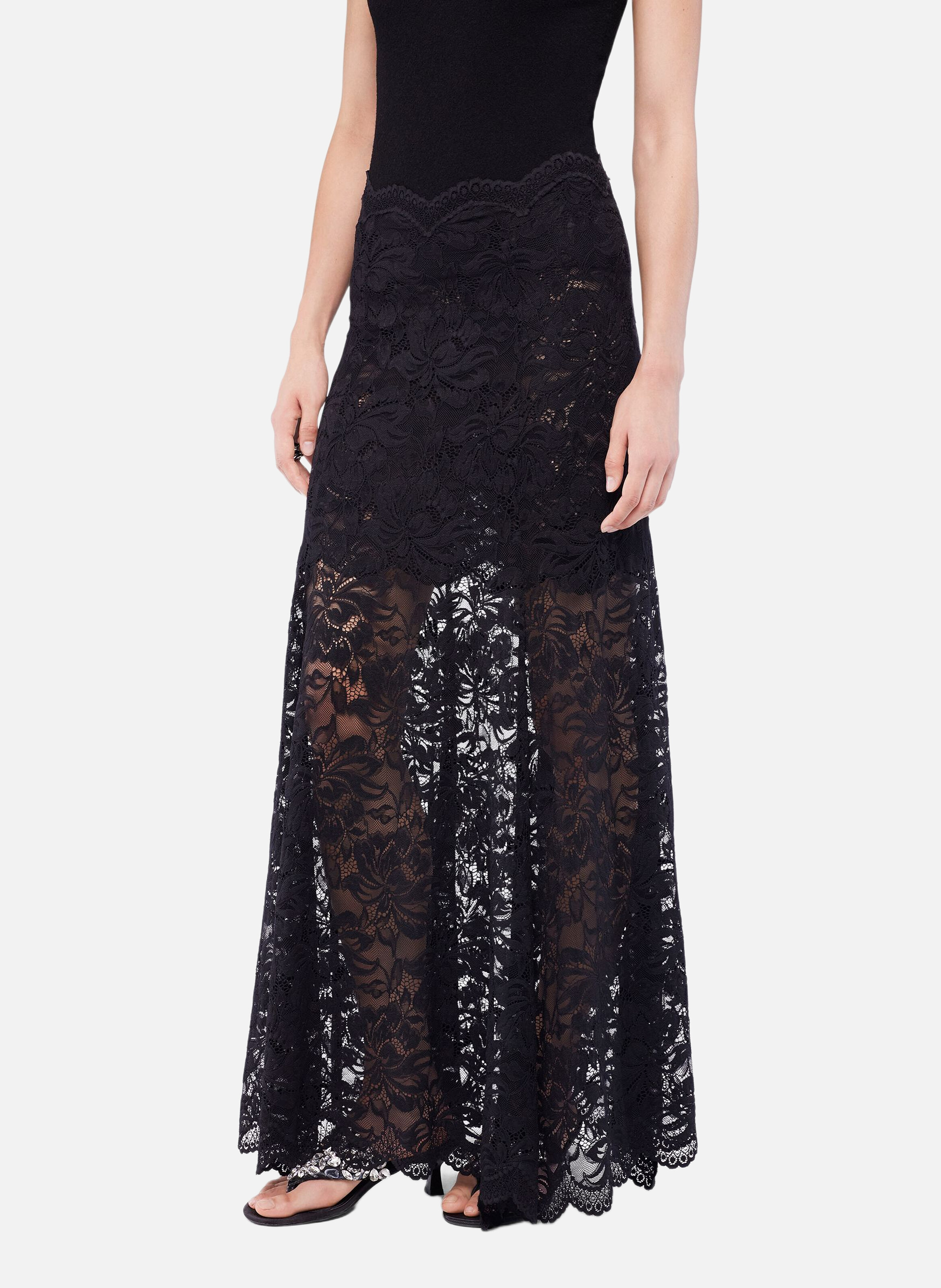 Jupe évasée en dentelle RABANNE Noir