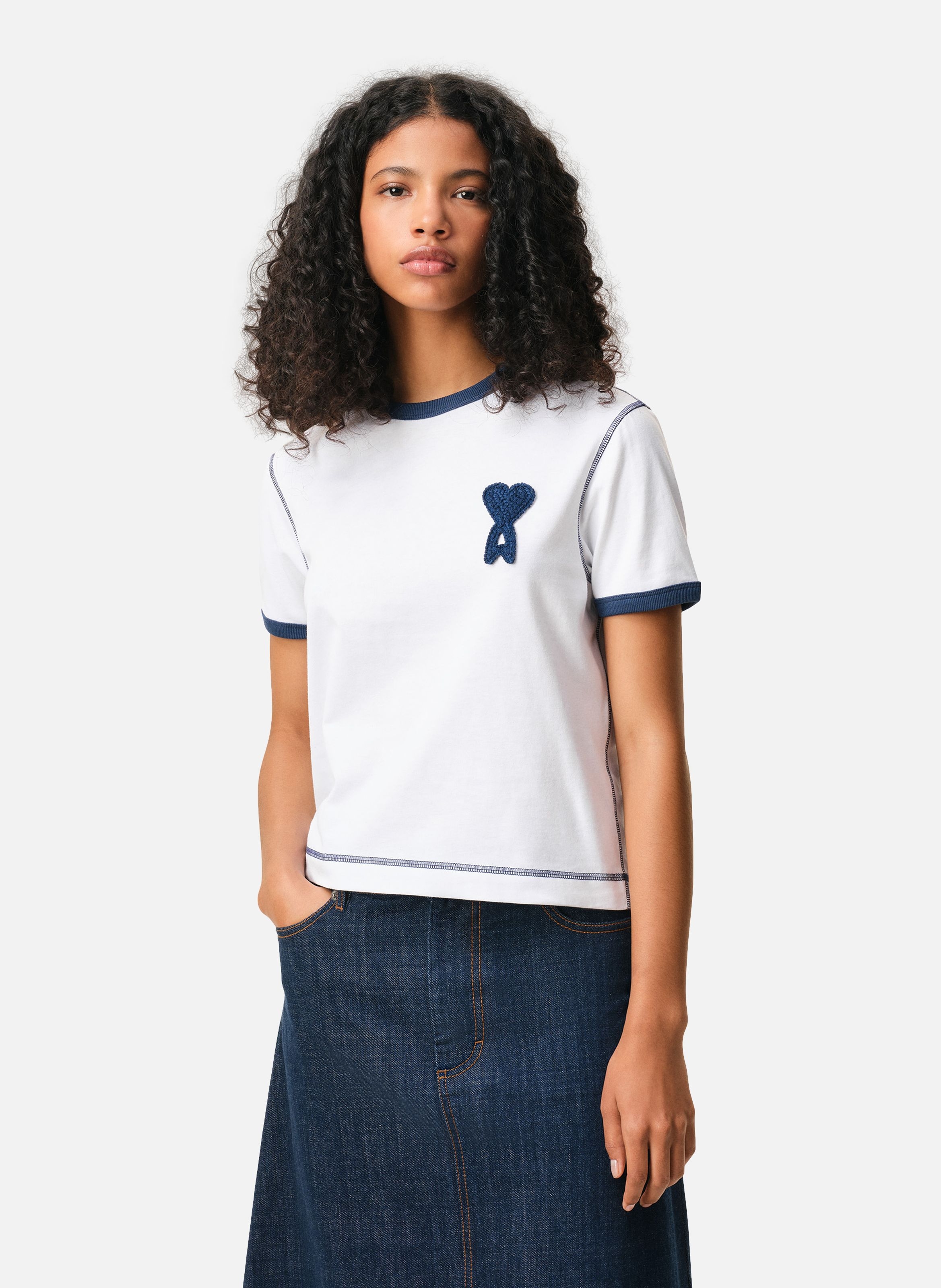 T-shirt ami de coeur en crochet unisexe en coton AMI PARIS Blanc