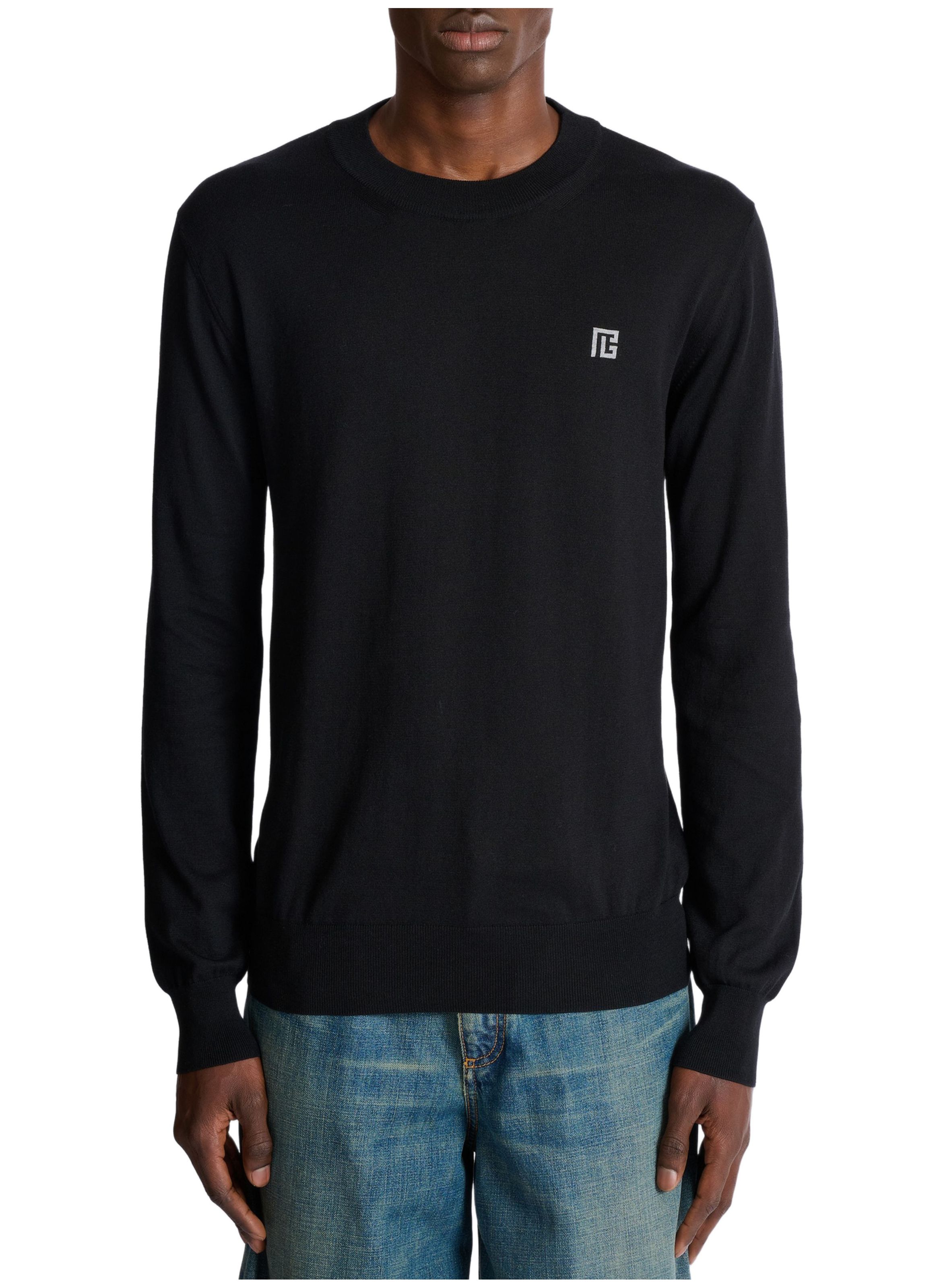 Pull fin en coton et soie BALMAIN Noir