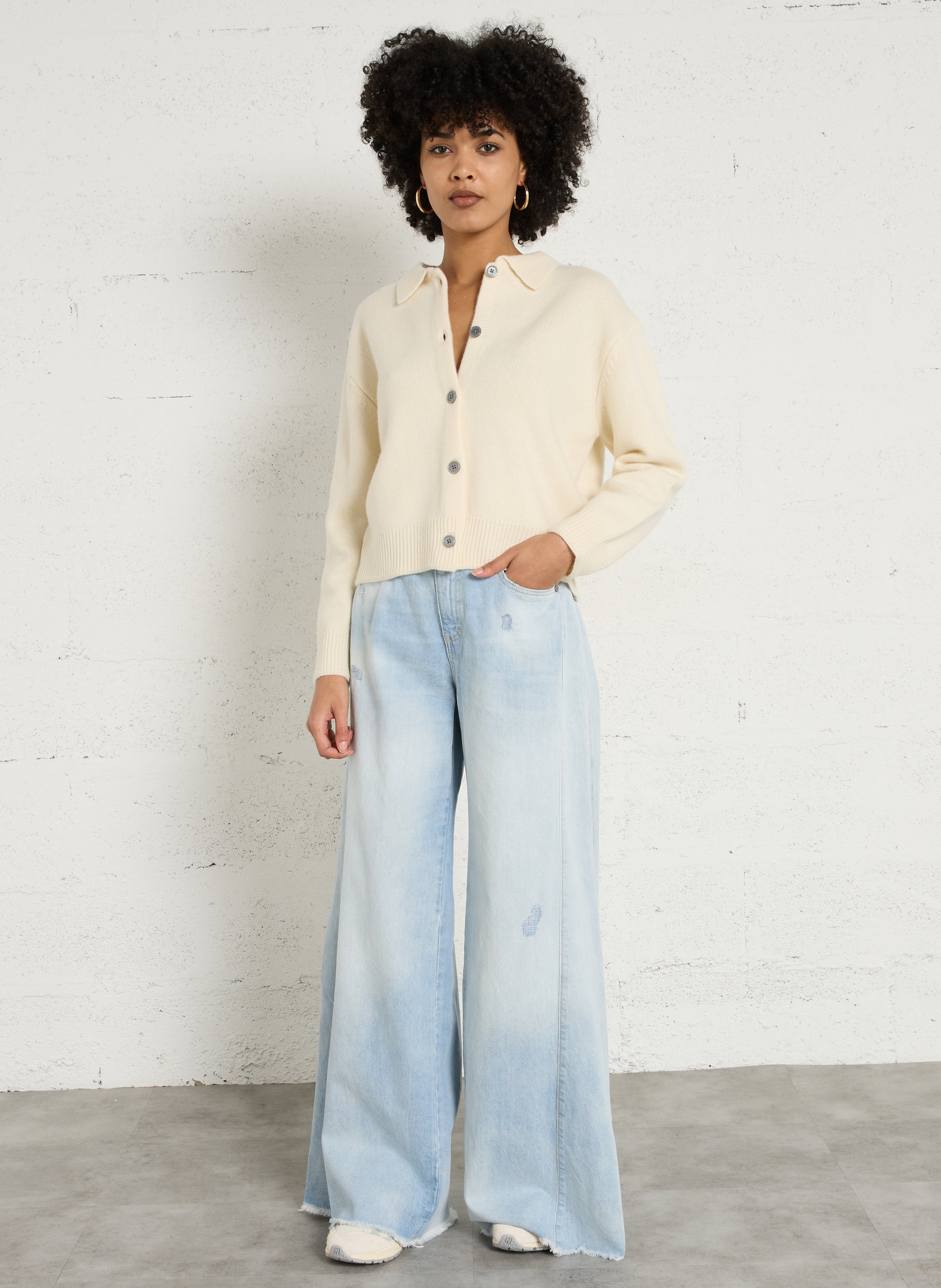 Cardigan court uni en laine Peter MAISON 123 Blanc