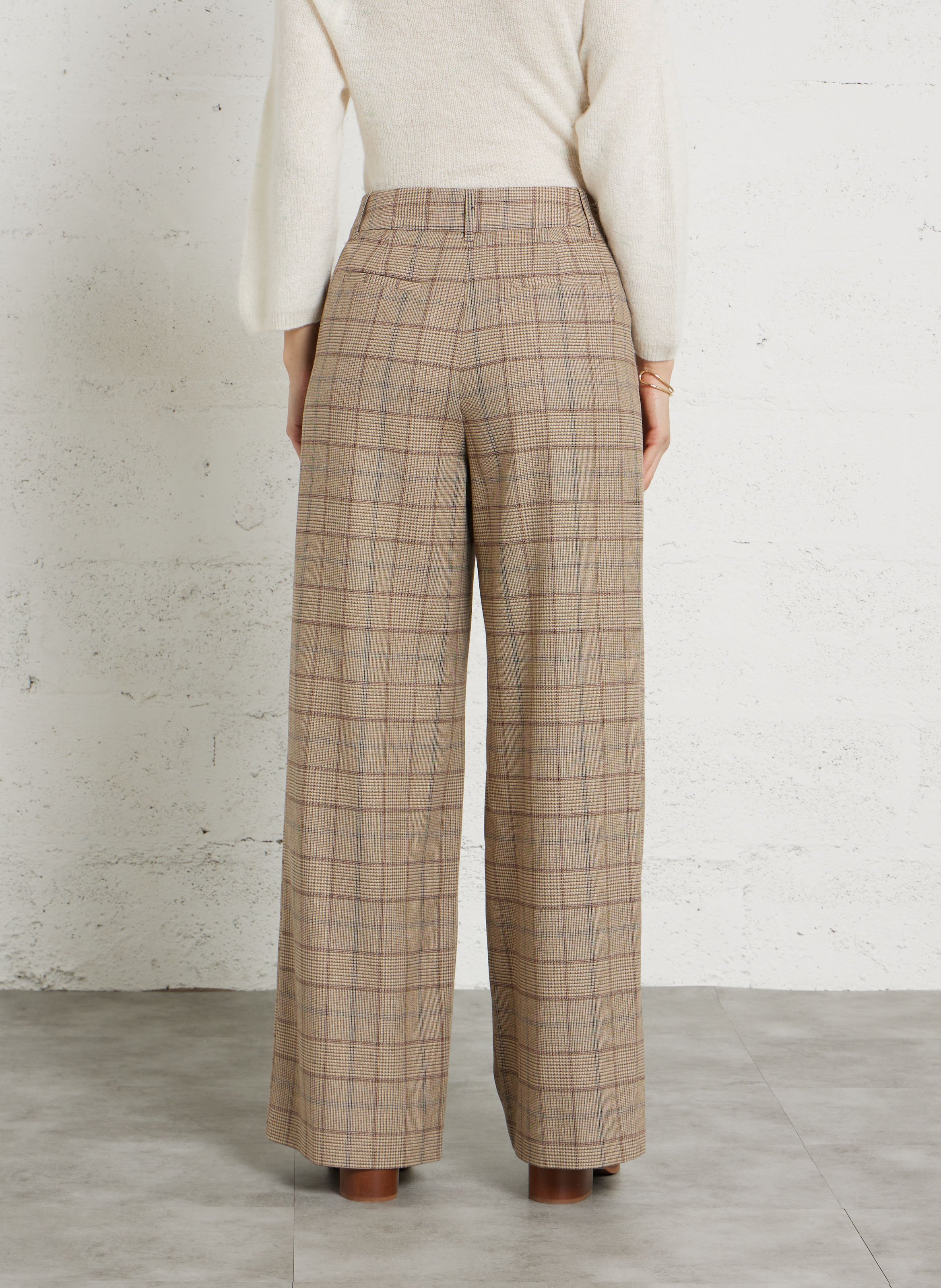 Pantalon large à carreaux flaubert MAISON 123 Beige