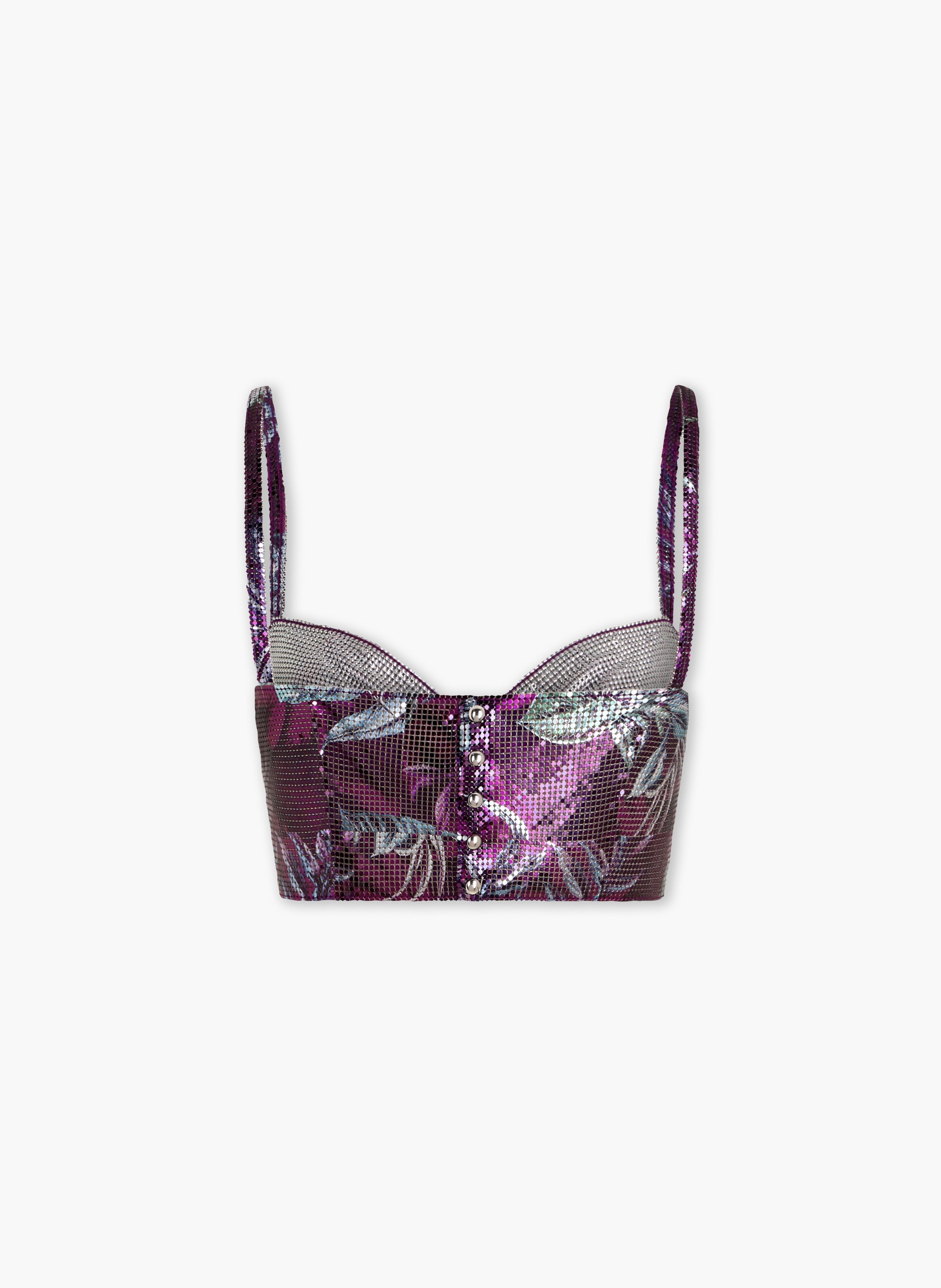 Brassière sans manches en mesh imprimée palmier RABANNE Bleu