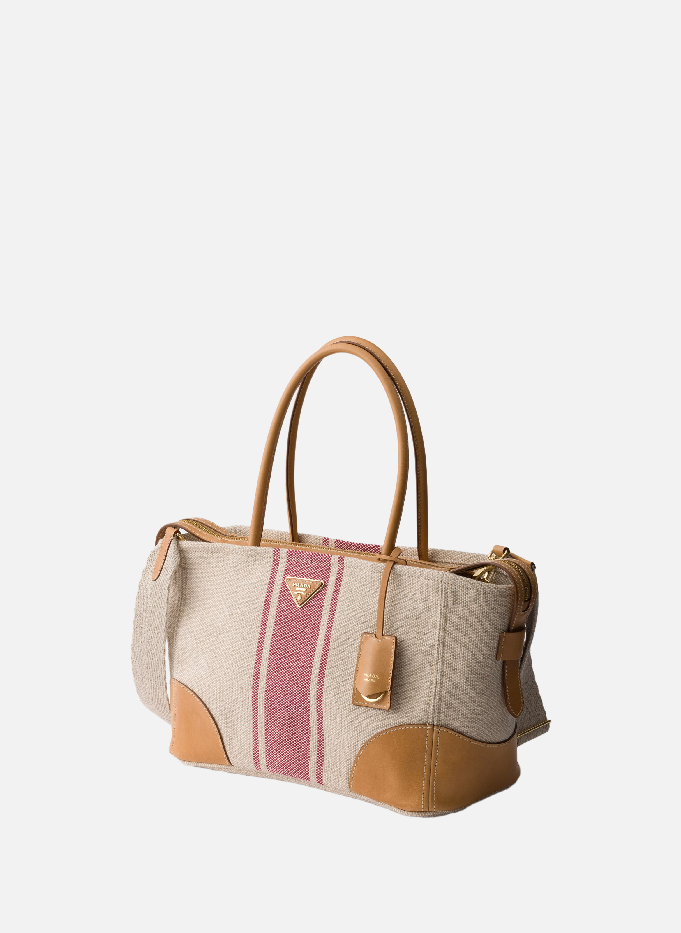 Grand cabas en toile et cuir PRADA Beige