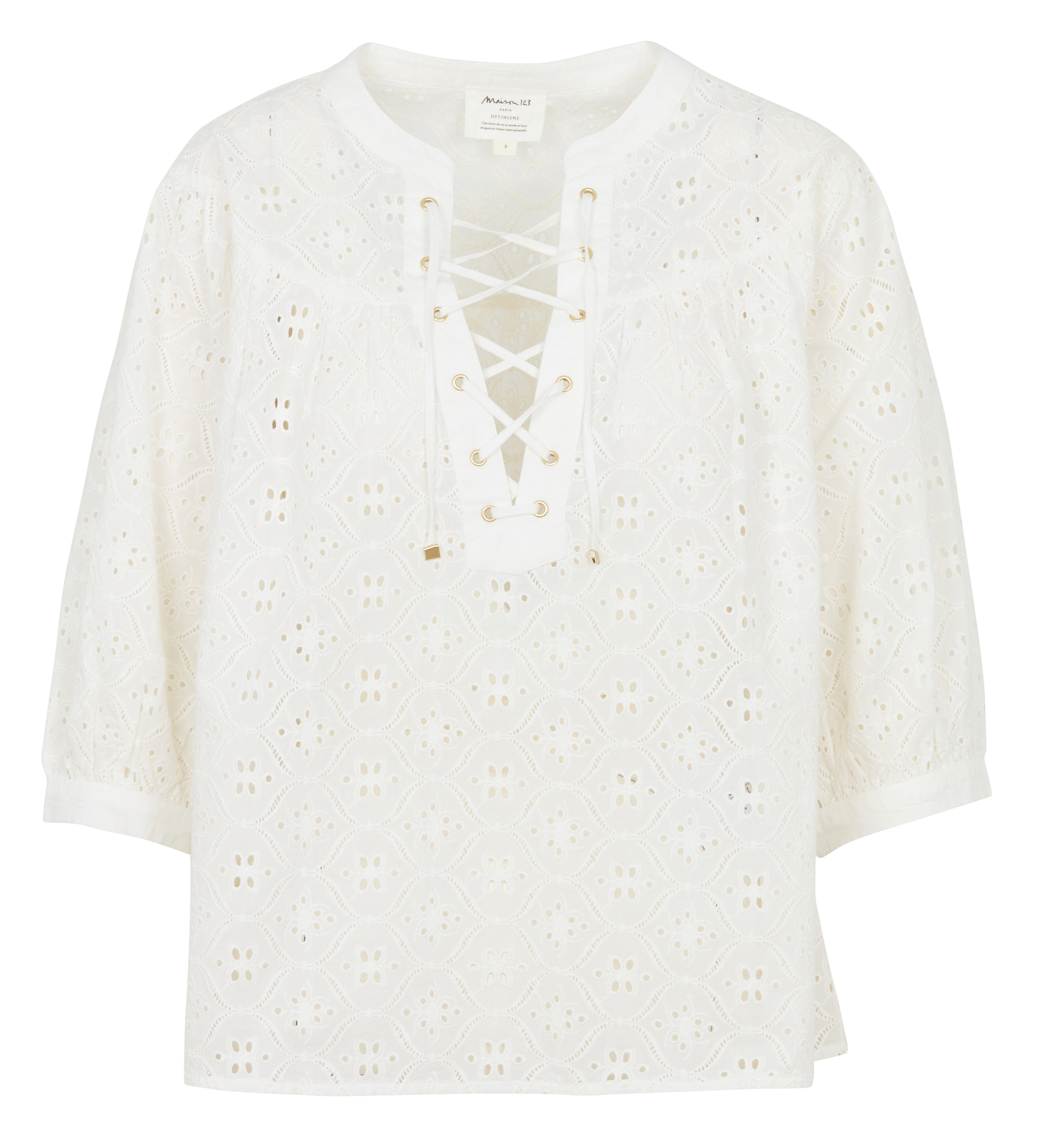 Blouse col rond brodée diane MAISON 123 Blanc