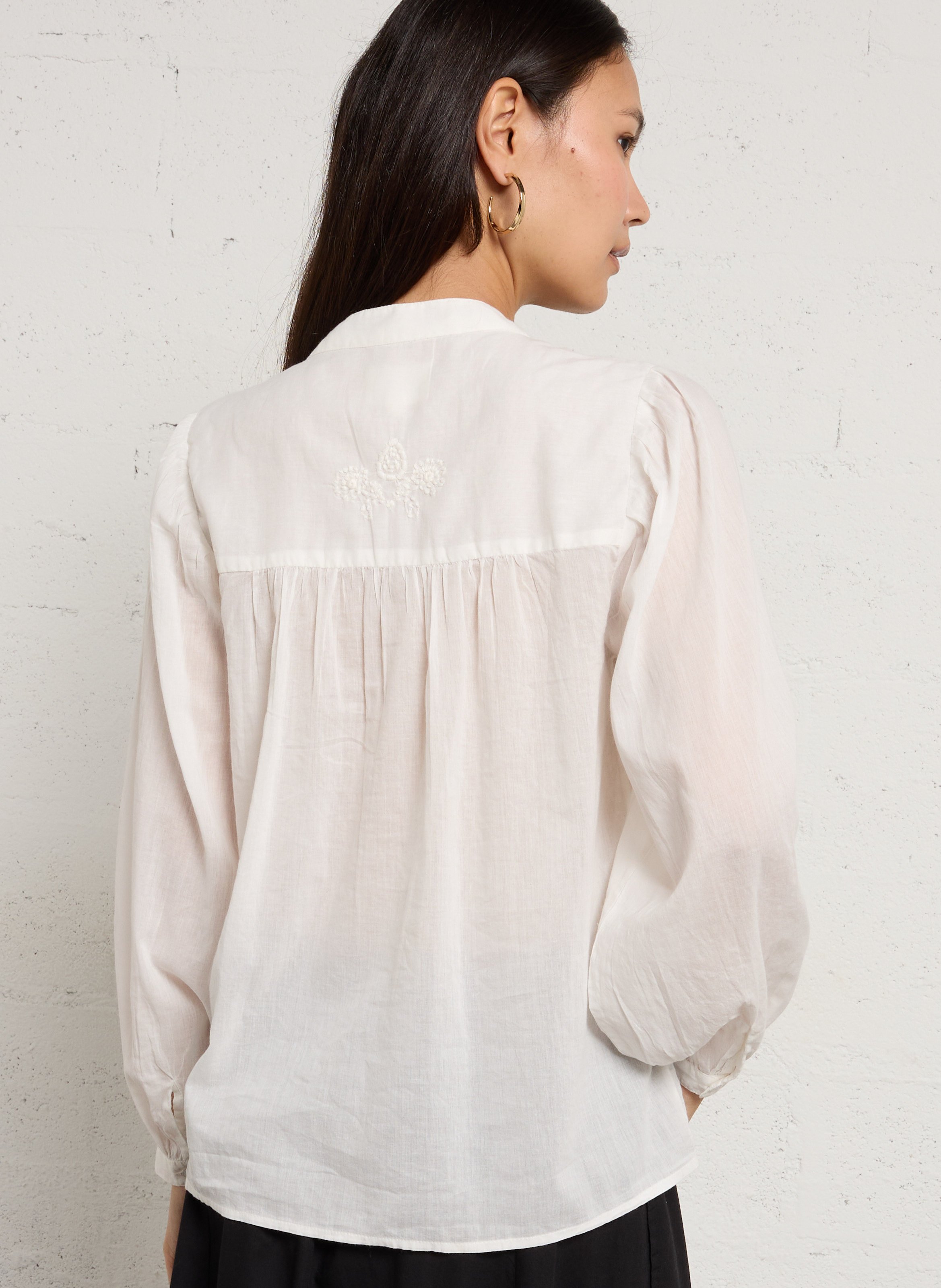 Chemise droite col v en coton brodé darcie MAISON 123 Blanc