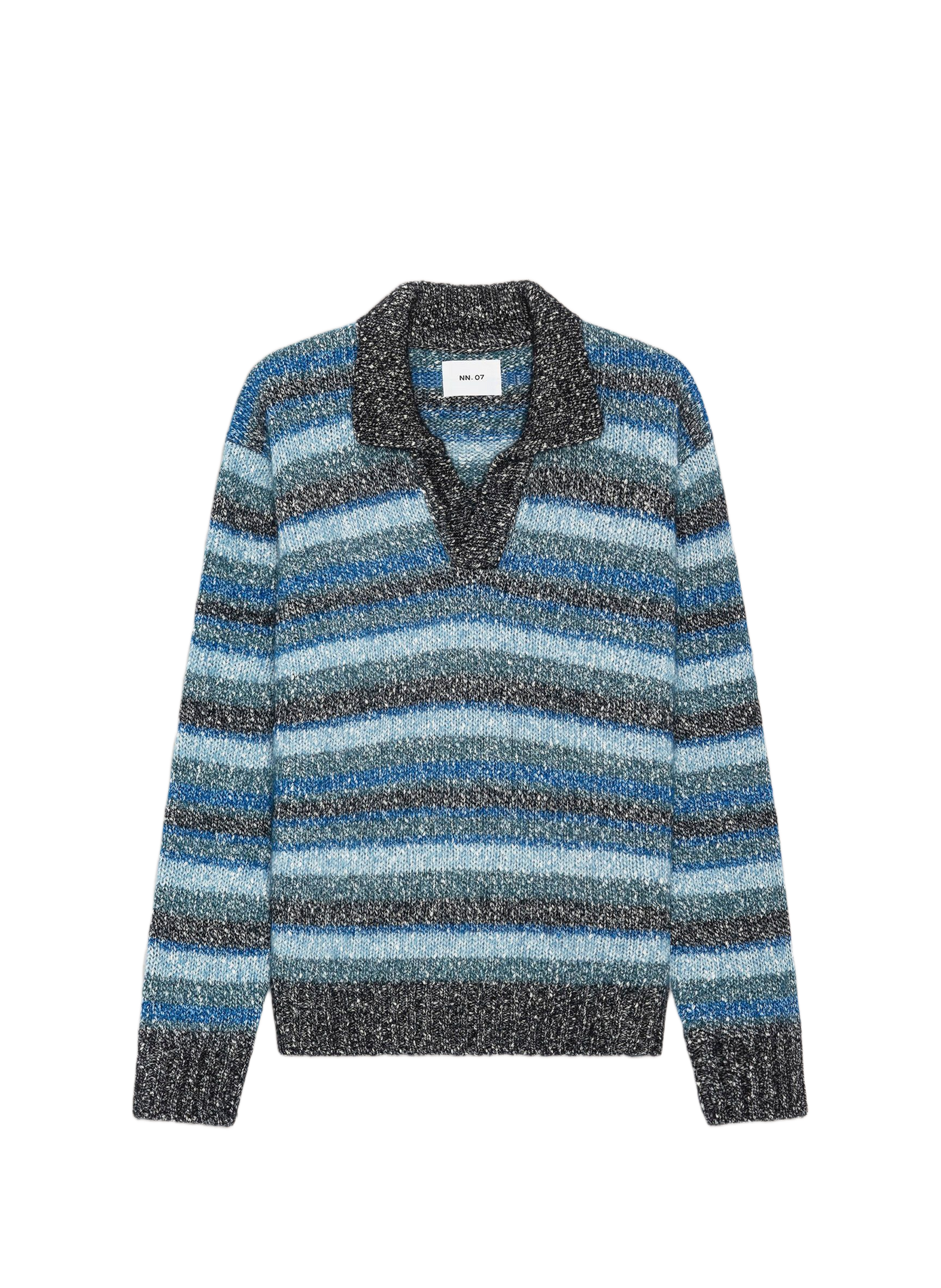 Gestreifter Oversized-Pullover mit offenem Kragen NN.07 Blau